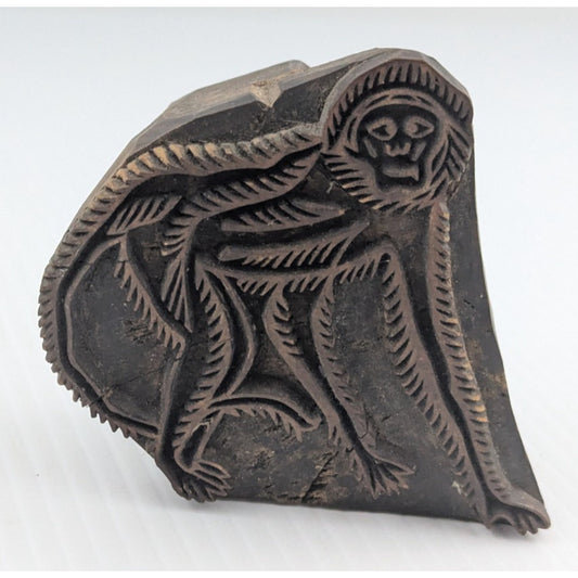 Vintage MONKEY Hand-Carved Wooden Fabric Printing Block Stamp Mold 3.25"