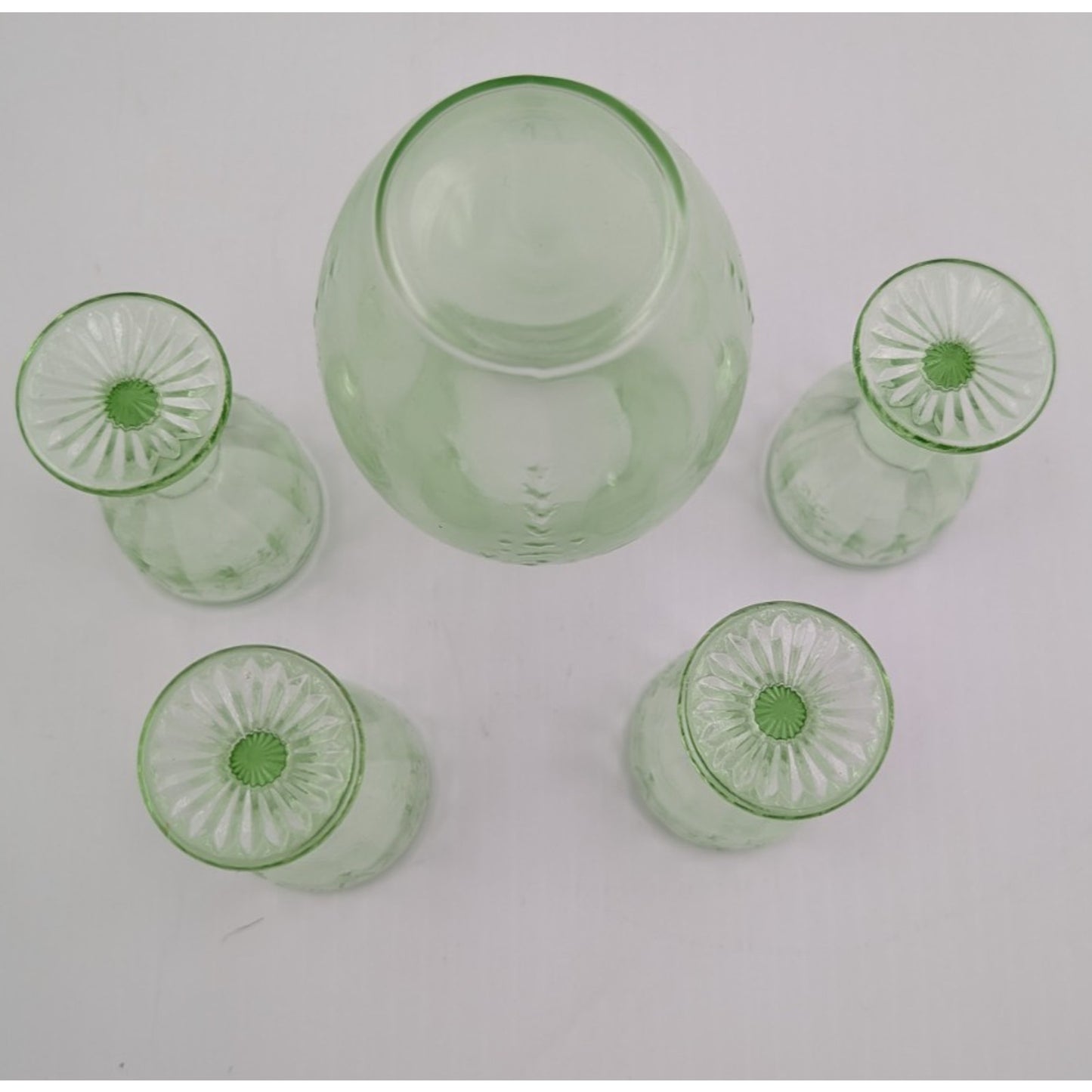 Vintage Mosser Green Glass Miniature Jennifer Set #8 - Vase and Stem Glasses