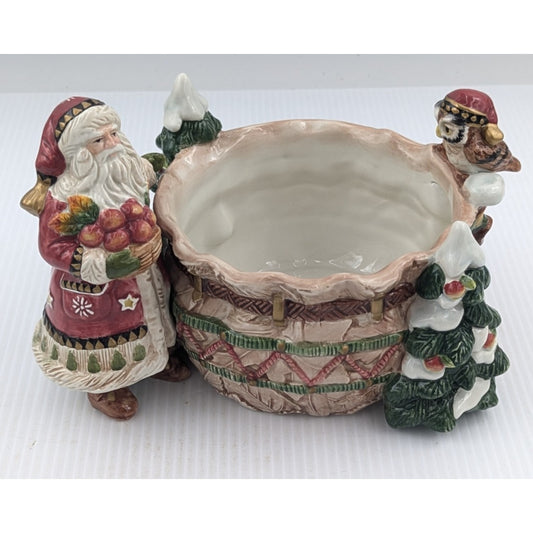 Fitz and Floyd Classics Christmas Lodge Tidbit Candy Nut Bowl Dish Santa Owl