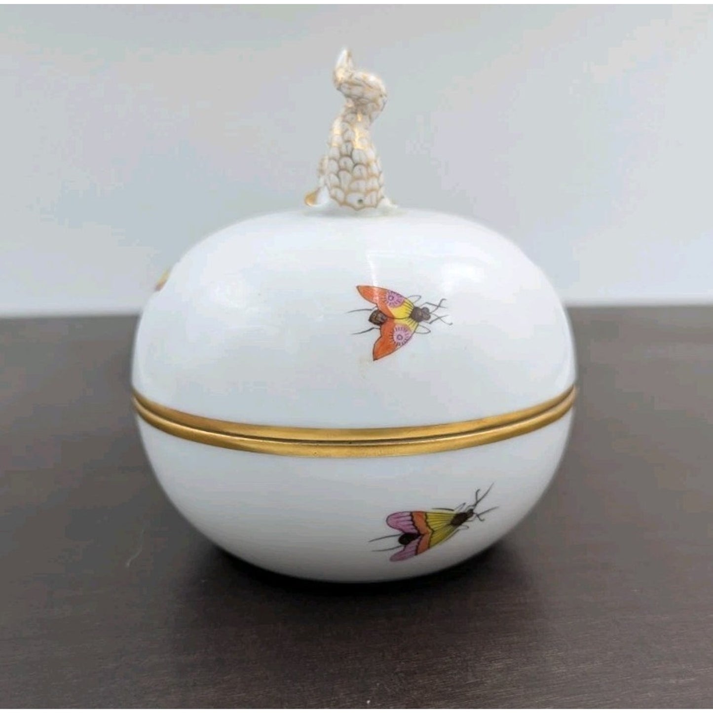 Herend Dolphin Finial Knob Bonbon Trinket Box Birds Butterflies Hungary