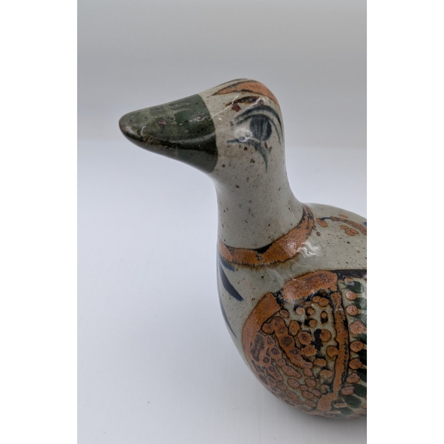 Vintage Tonala Mexico Pottery Bird Figurine Hand Painted Folk Art Signed 5-3/4"