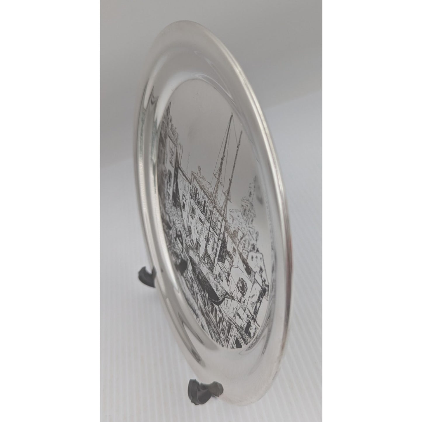 Gorham Sterling Silver Plate Little Boatyard Venice by Lionel Barrymore LE 8"