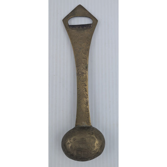Vintage Brass Bell Bottle Opener Ornate Bar Tool Etched 8" Long