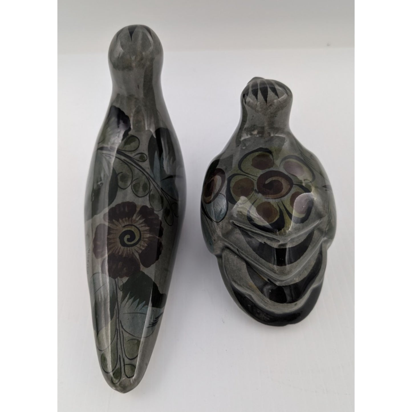 Vintage Mexican Pottery Bird Figurines Hand Painted Folk Art Birds Set of 2
