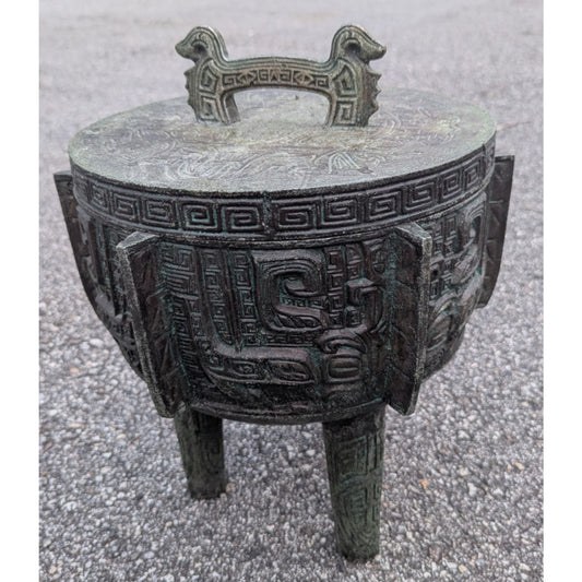 Mid Century James Mont Asian Style Ice Bucket Cast Metal Bronze Patina 1960s MCM