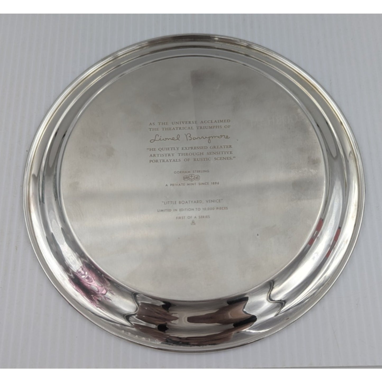 Gorham Sterling Silver Plate Little Boatyard Venice by Lionel Barrymore LE 8"