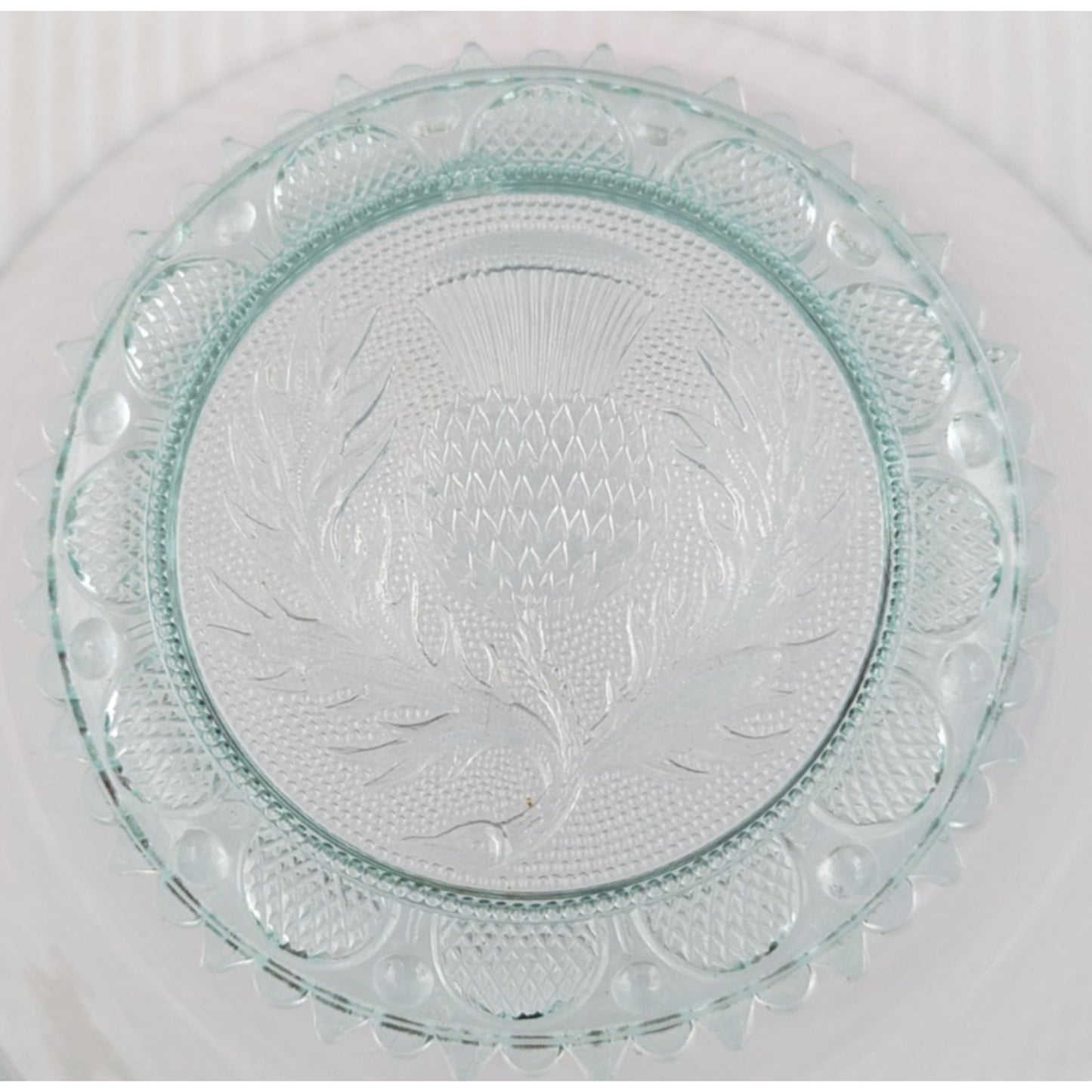 Scottish Thistle Flower Art Glass Window Decor Pairpoint Cup Plate Light Green