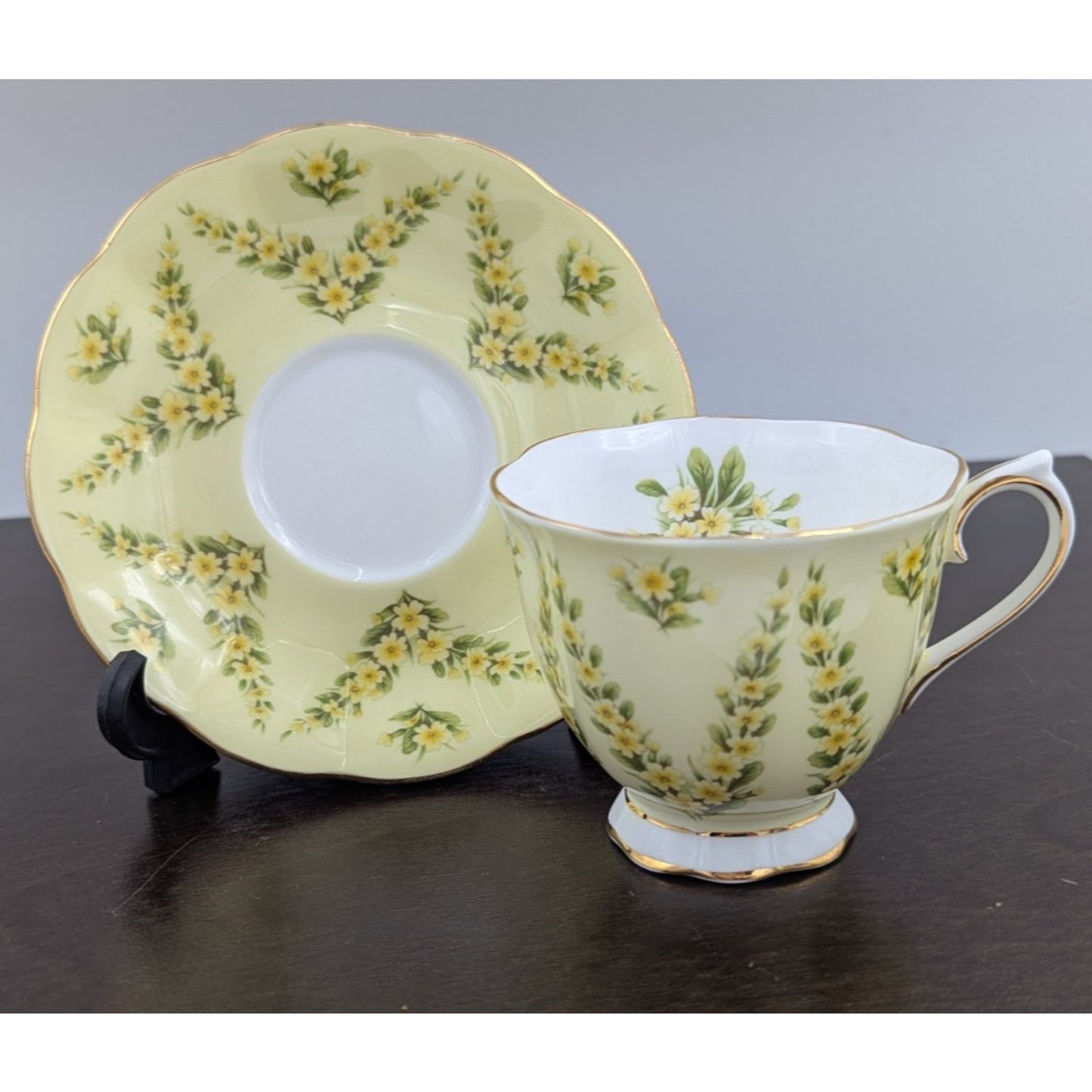 Royal Albert Bone China Yellow Satin Floral Tea Cup & Saucer England Vintage