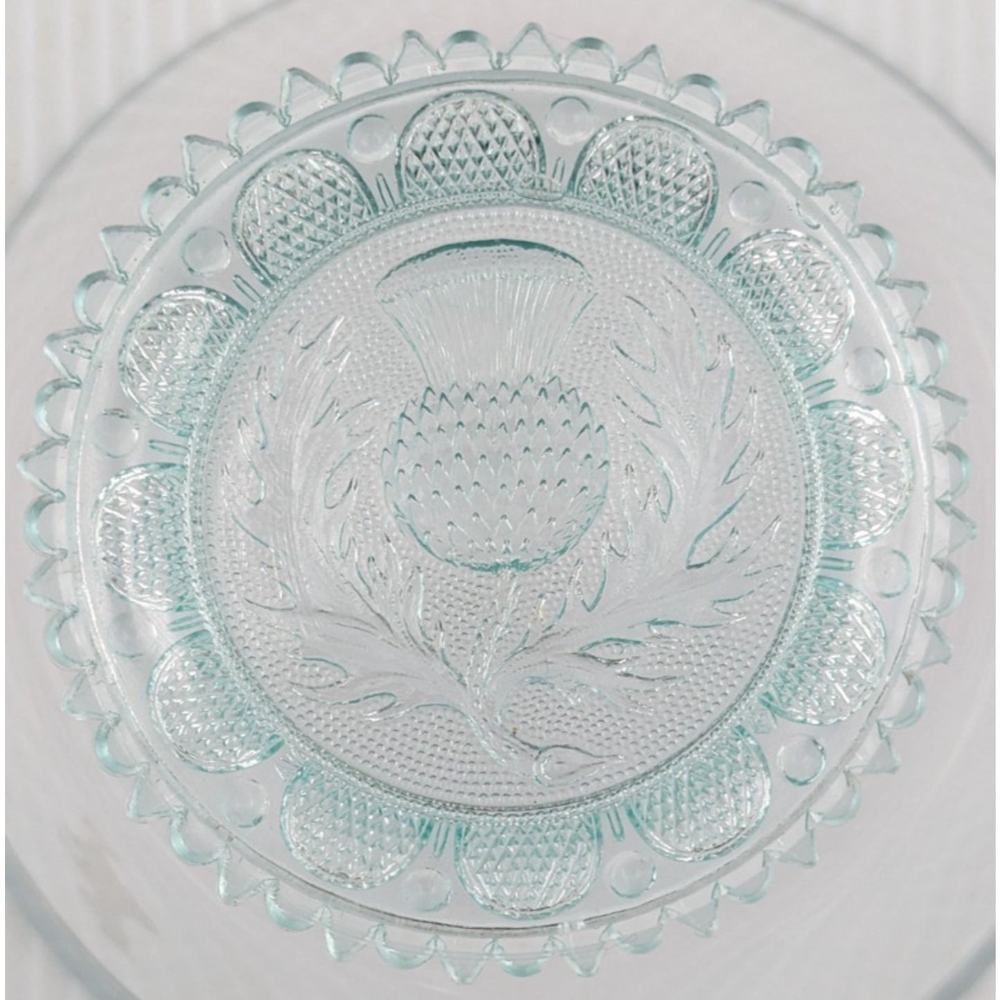 Scottish Thistle Flower Art Glass Window Decor Pairpoint Cup Plate Light Green
