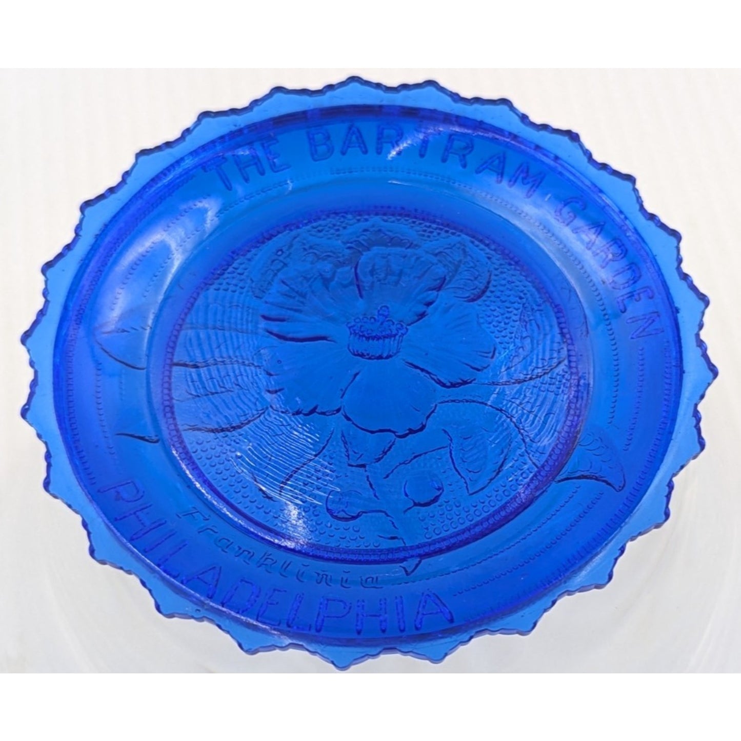 The Bartram Garden Philadelphia Glass Window Decor Pairpoint Cup Plate Blue