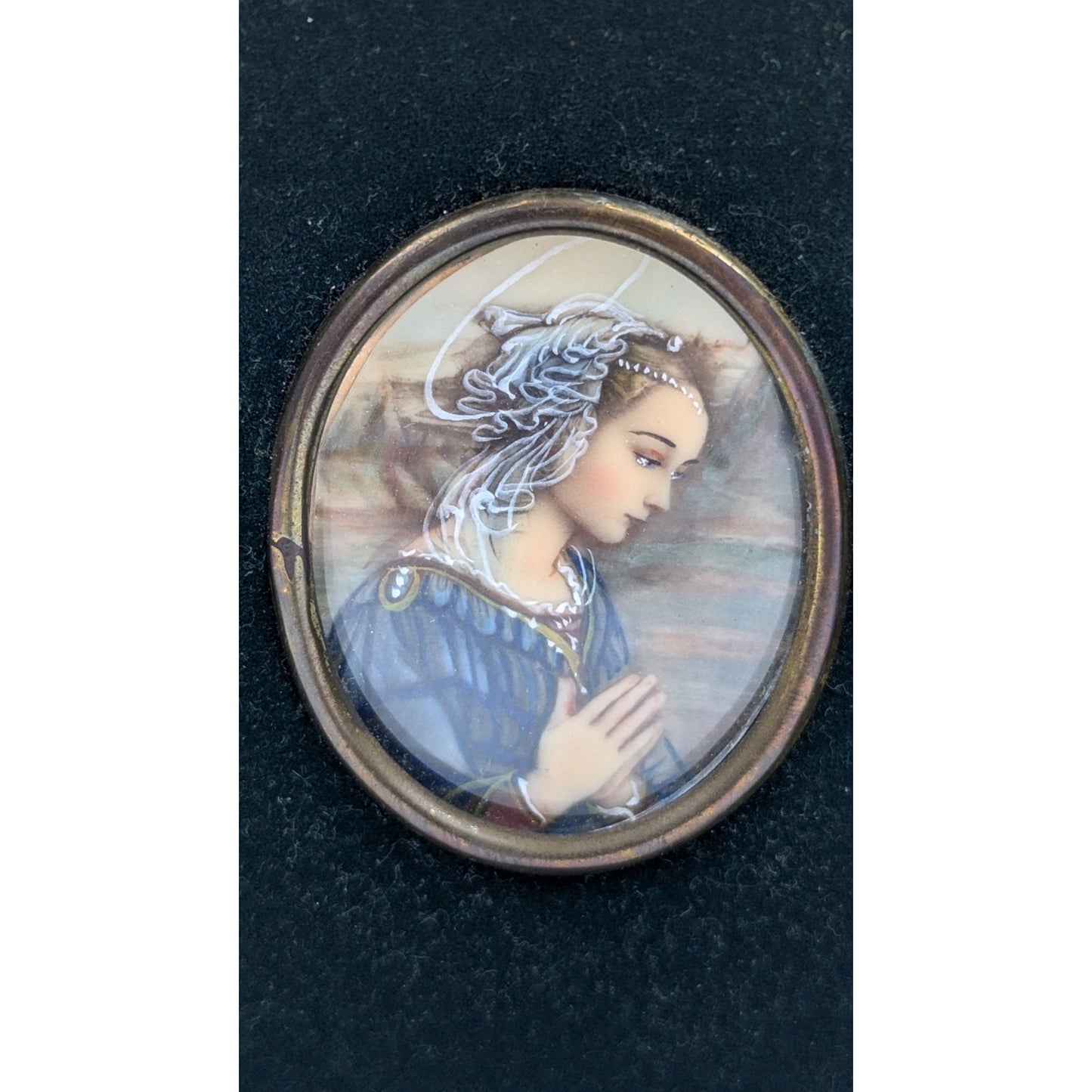 Miniature Portrait of Madonna after Fra Filippo Lippi in Leather Case Stand