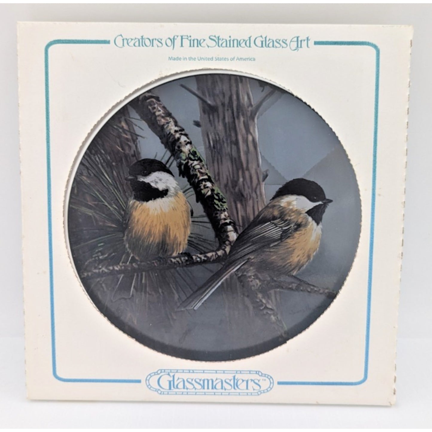 Glassmasters Stained Glass Art Sun Catcher Red Pine & Chickadees J. Hautman