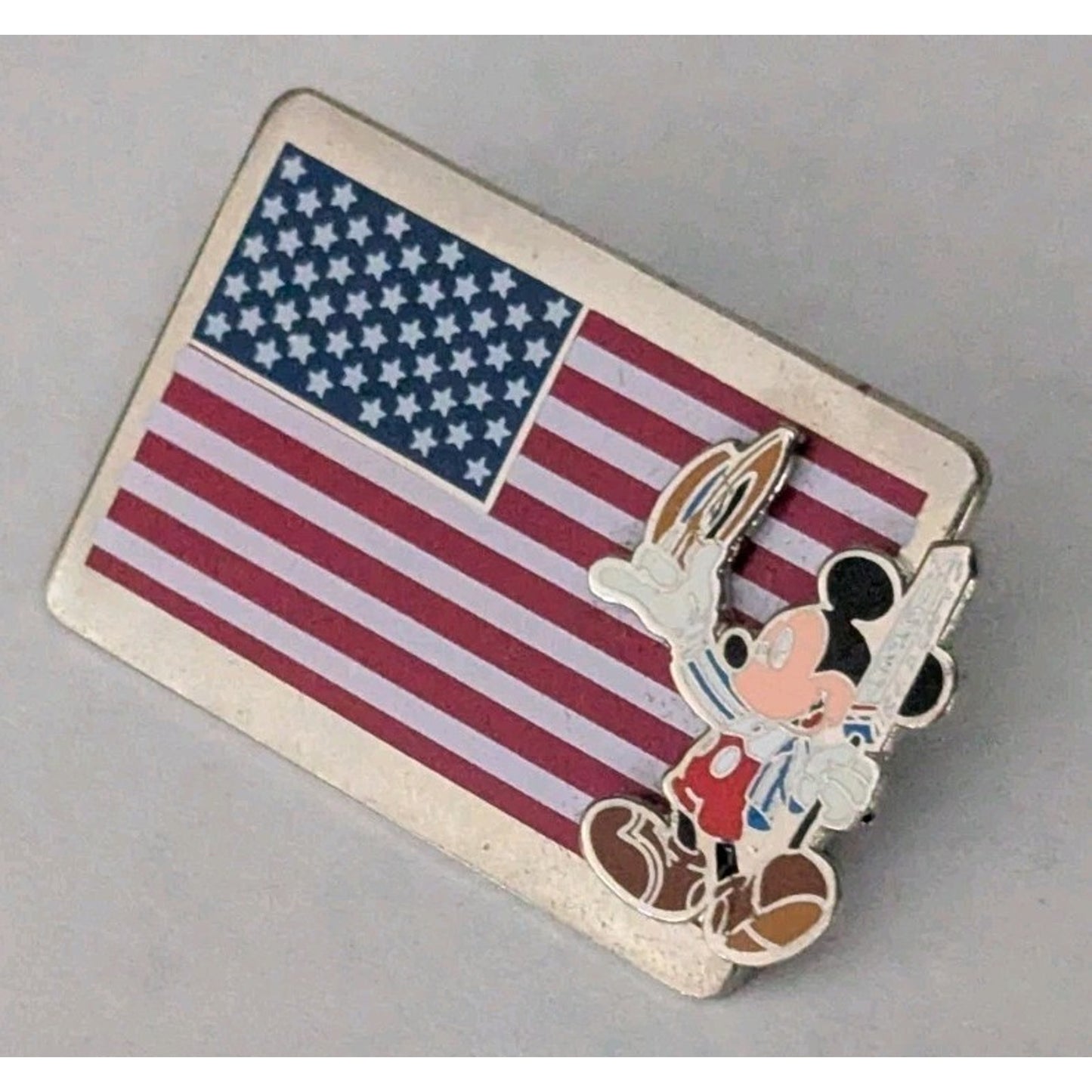 Disney Pin Mickey Mouse American Flag Silver Tone Metal Patriotic