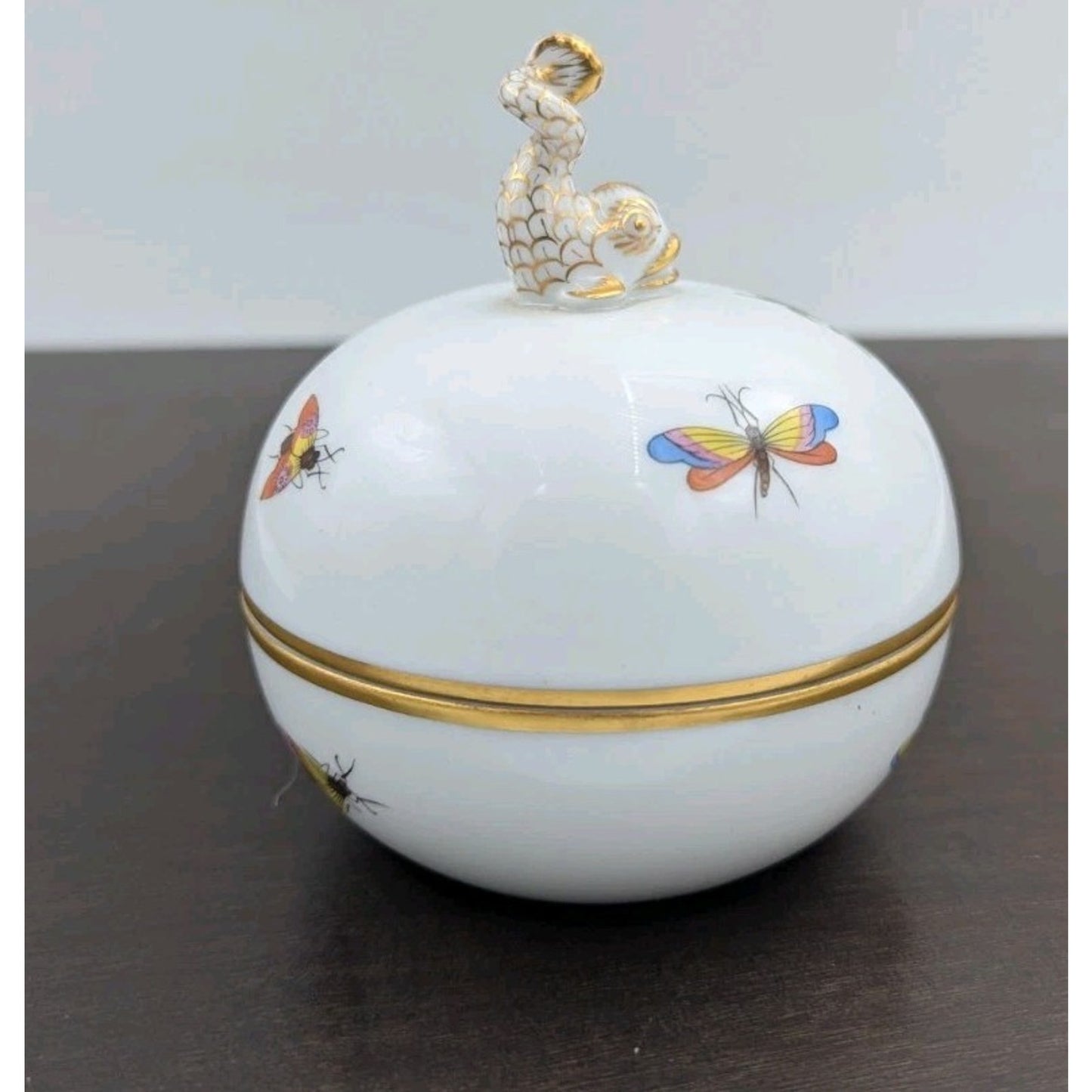 Herend Dolphin Finial Knob Bonbon Trinket Box Birds Butterflies Hungary