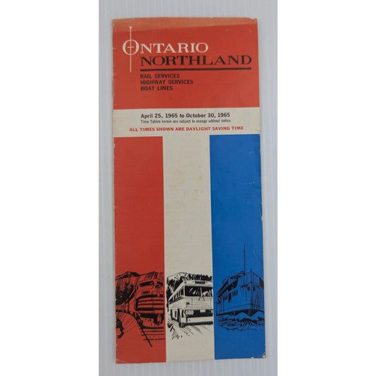 Ontario Northland 1965 Timetables Rail Highway Services Boat Lines Brochure