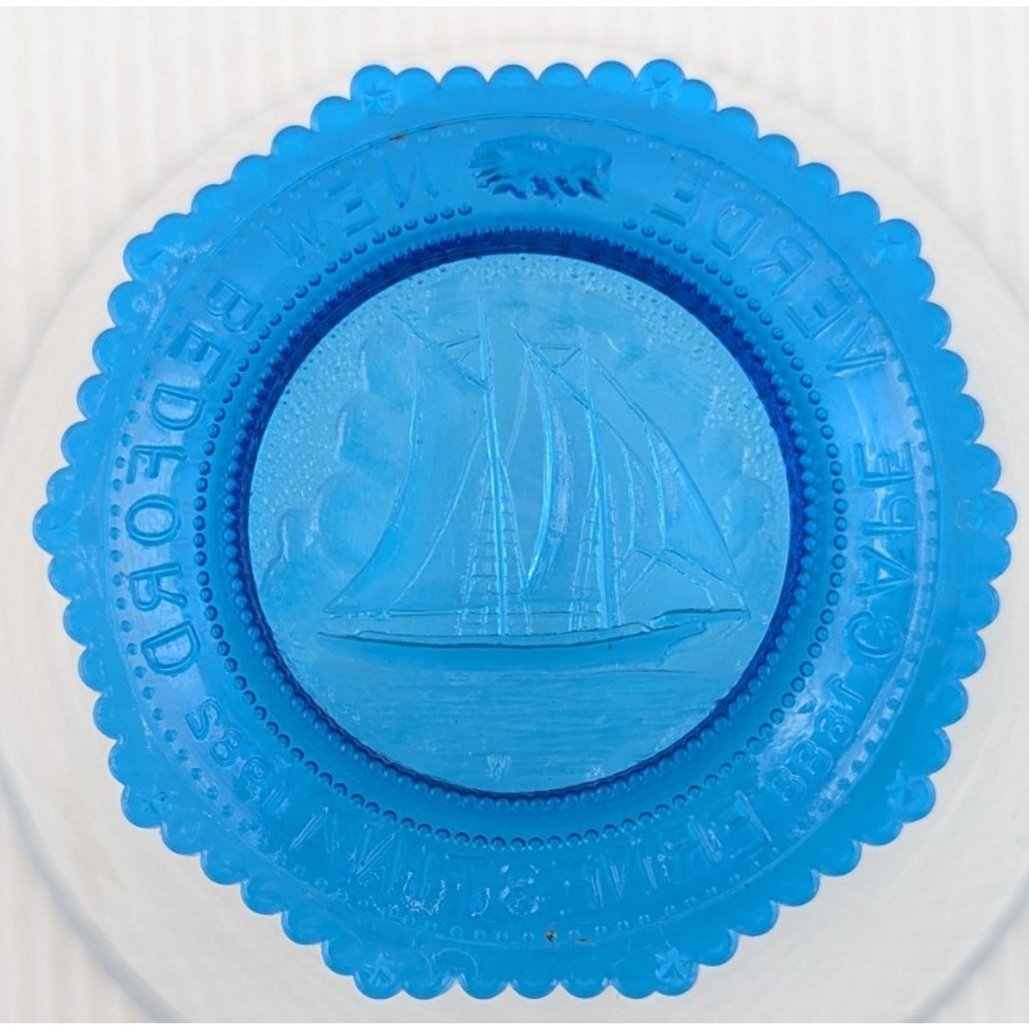 Schooner Ernestina Cape Verde New Bedford Glass Pairpoint Cup Plate Blue Ship