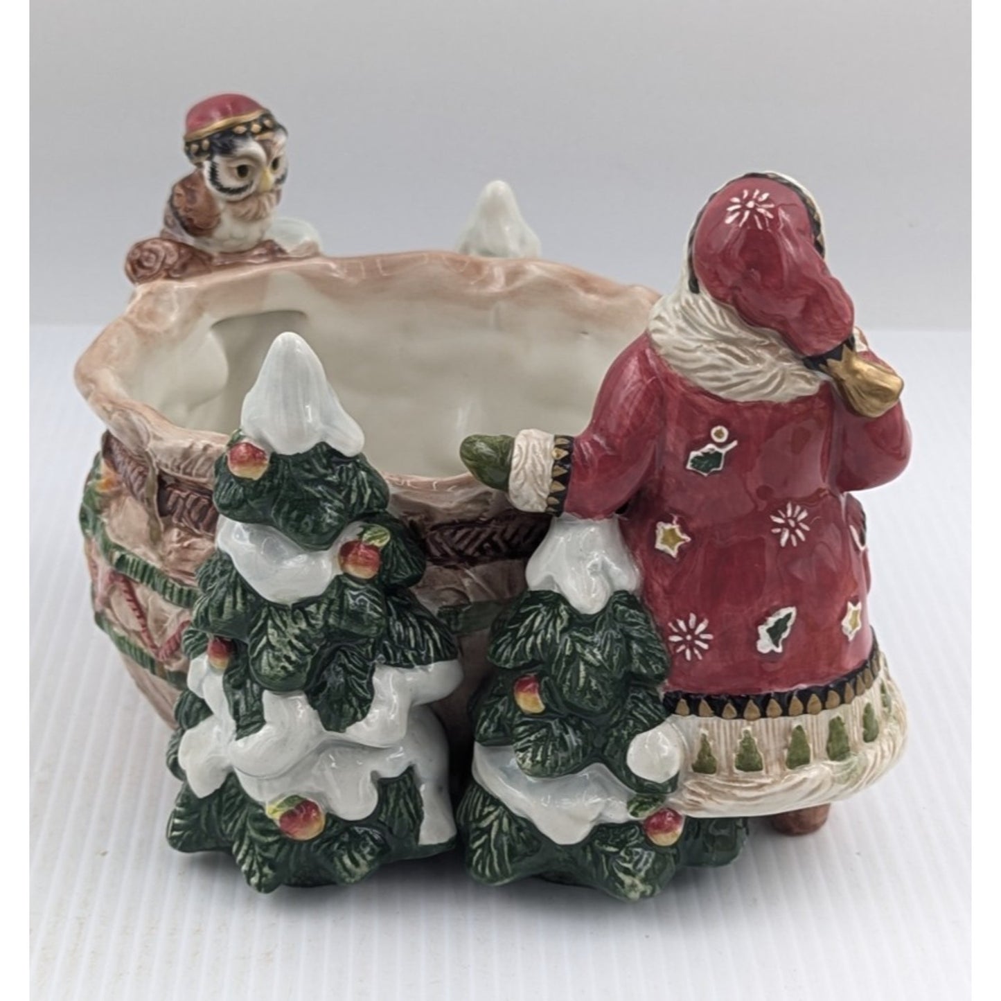 Fitz and Floyd Classics Christmas Lodge Tidbit Candy Nut Bowl Dish Santa Owl