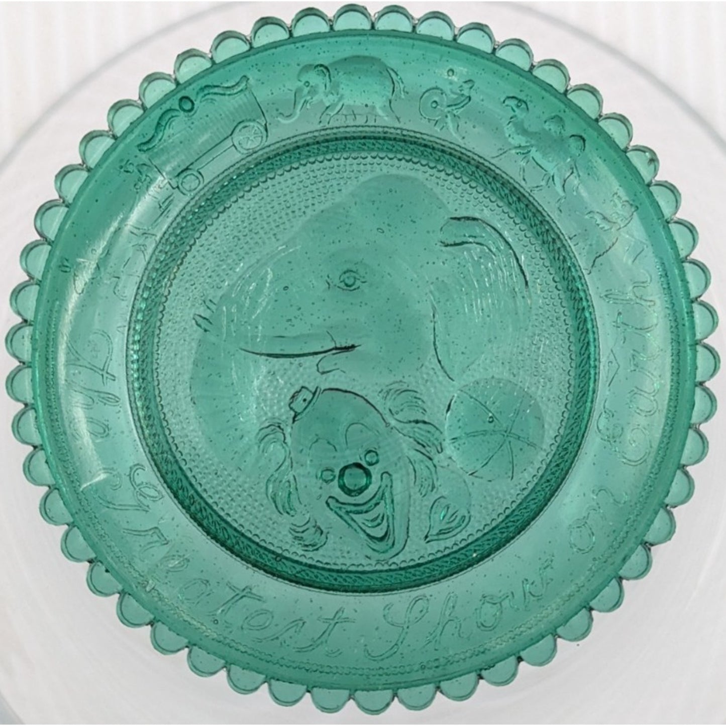 The Greatest Show on Earth Circus Glass Window Decor Pairpoint Cup Plate Green