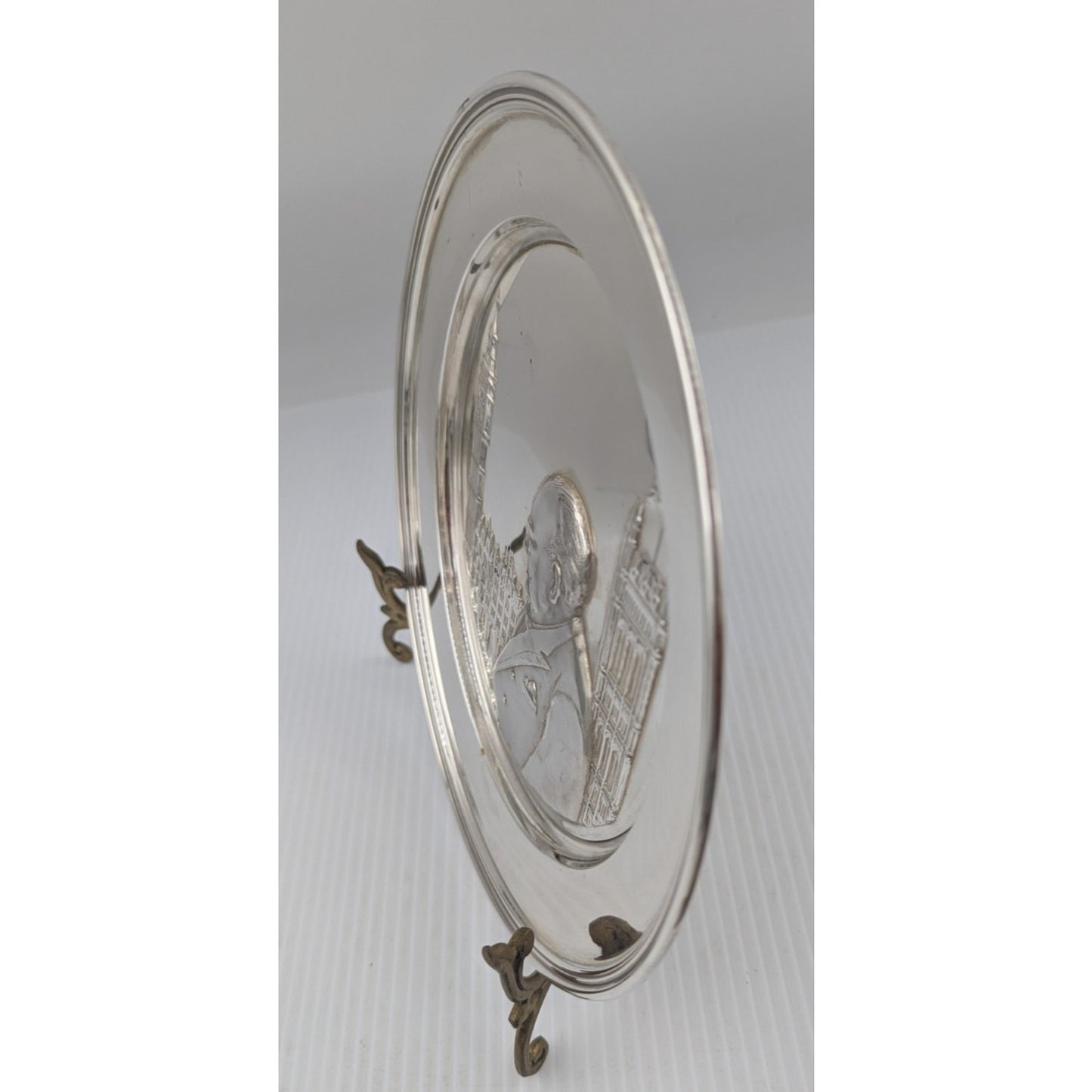 Solid Sterling Silver Winston Churchill Relief Plate The Hour of Decision 1972