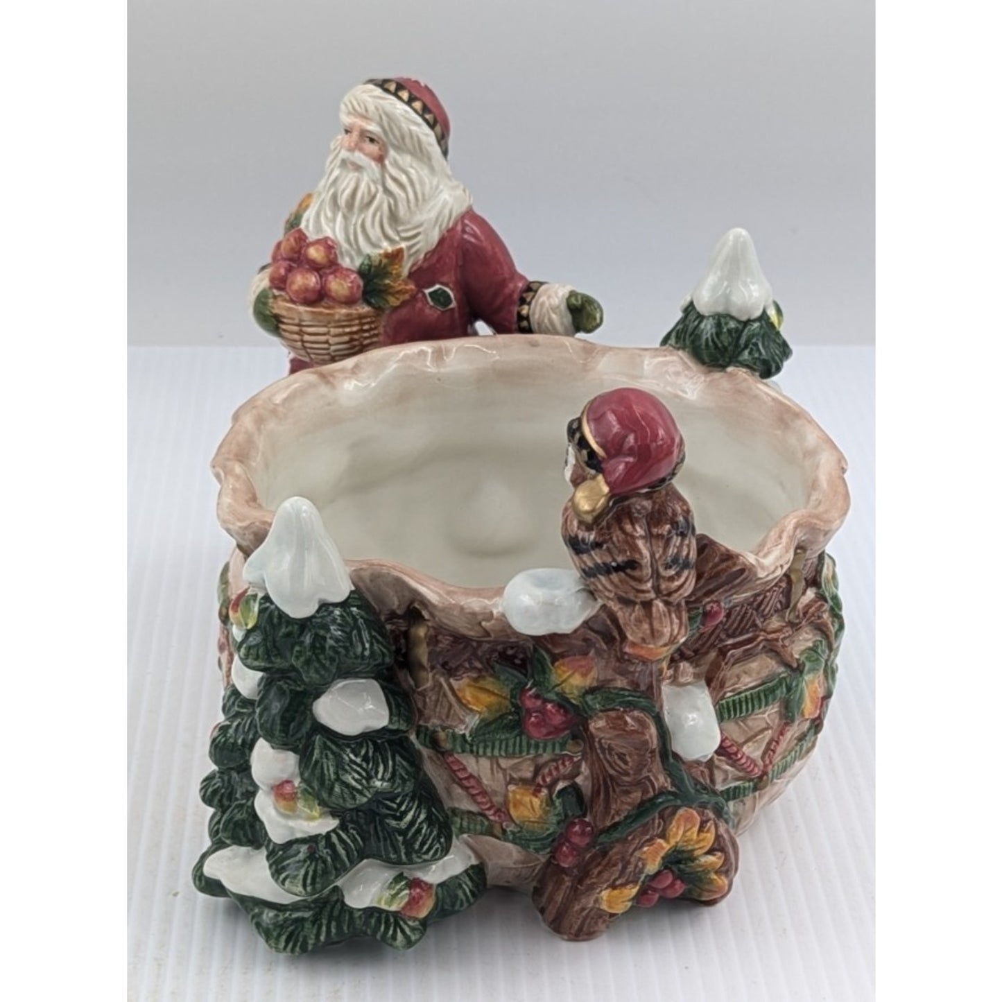 Fitz and Floyd Classics Christmas Lodge Tidbit Candy Nut Bowl Dish Santa Owl