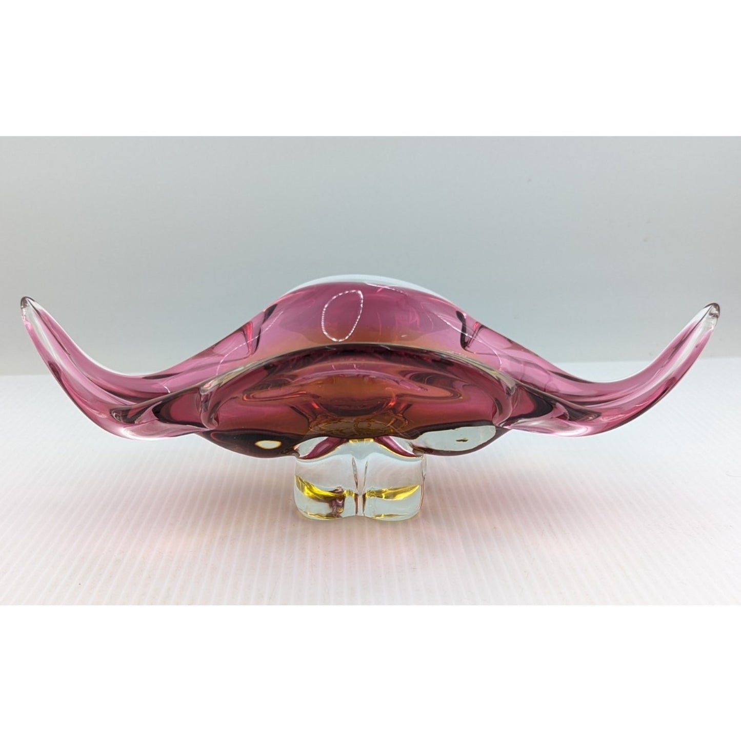 Bohemian Czech Chribska Glassworks Glass Bowl Pink Orange Incased in Clear 12"