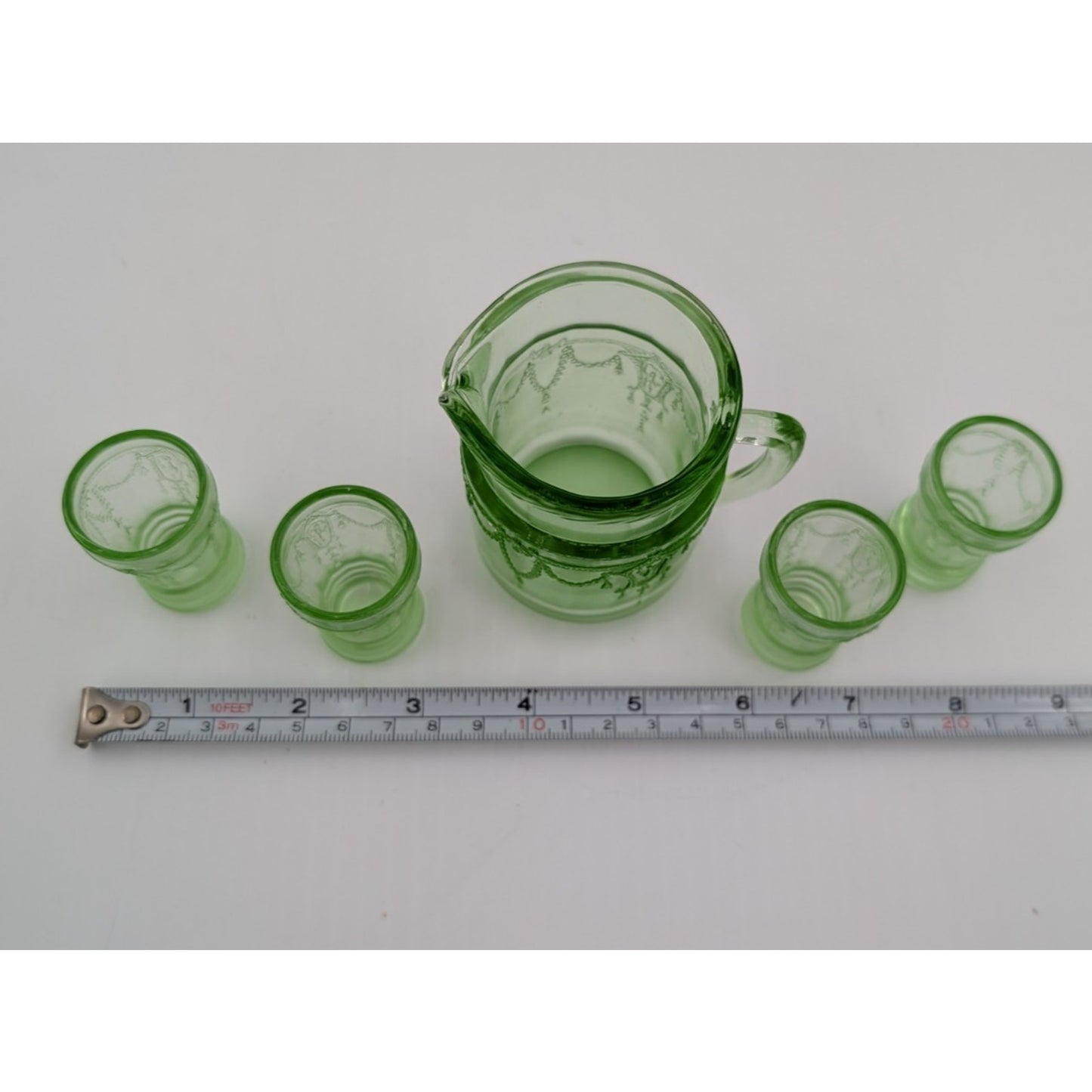 Vintage Mosser Green Glass Miniature Jennifer Set #11 - Pitcher and 4 Glasses