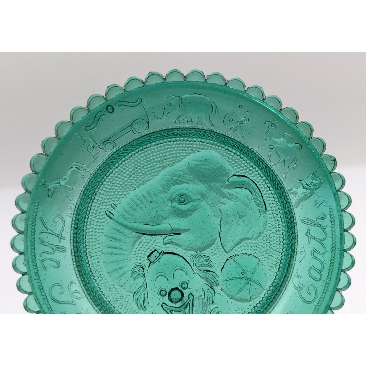 The Greatest Show on Earth Circus Glass Window Decor Pairpoint Cup Plate Green