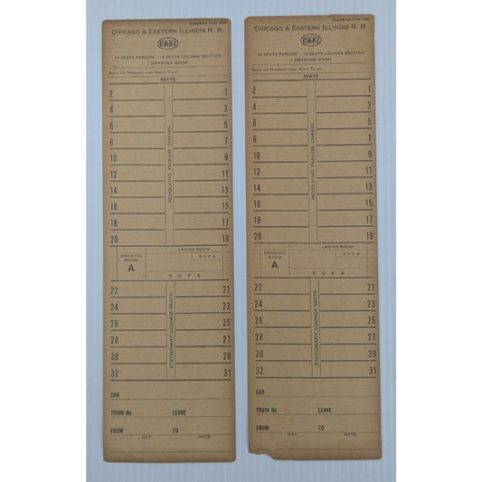 Chicago & Eastern Illinois R.R. Conductor Check Sheet Lot of 2