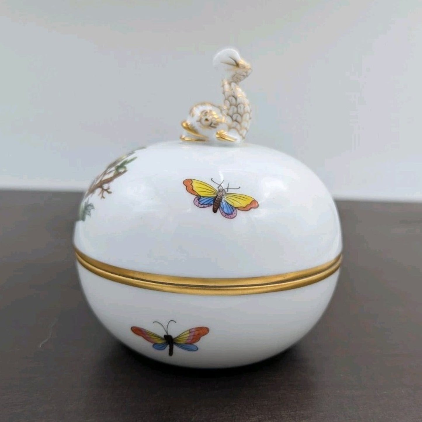 Herend Dolphin Finial Knob Bonbon Trinket Box Birds Butterflies Hungary
