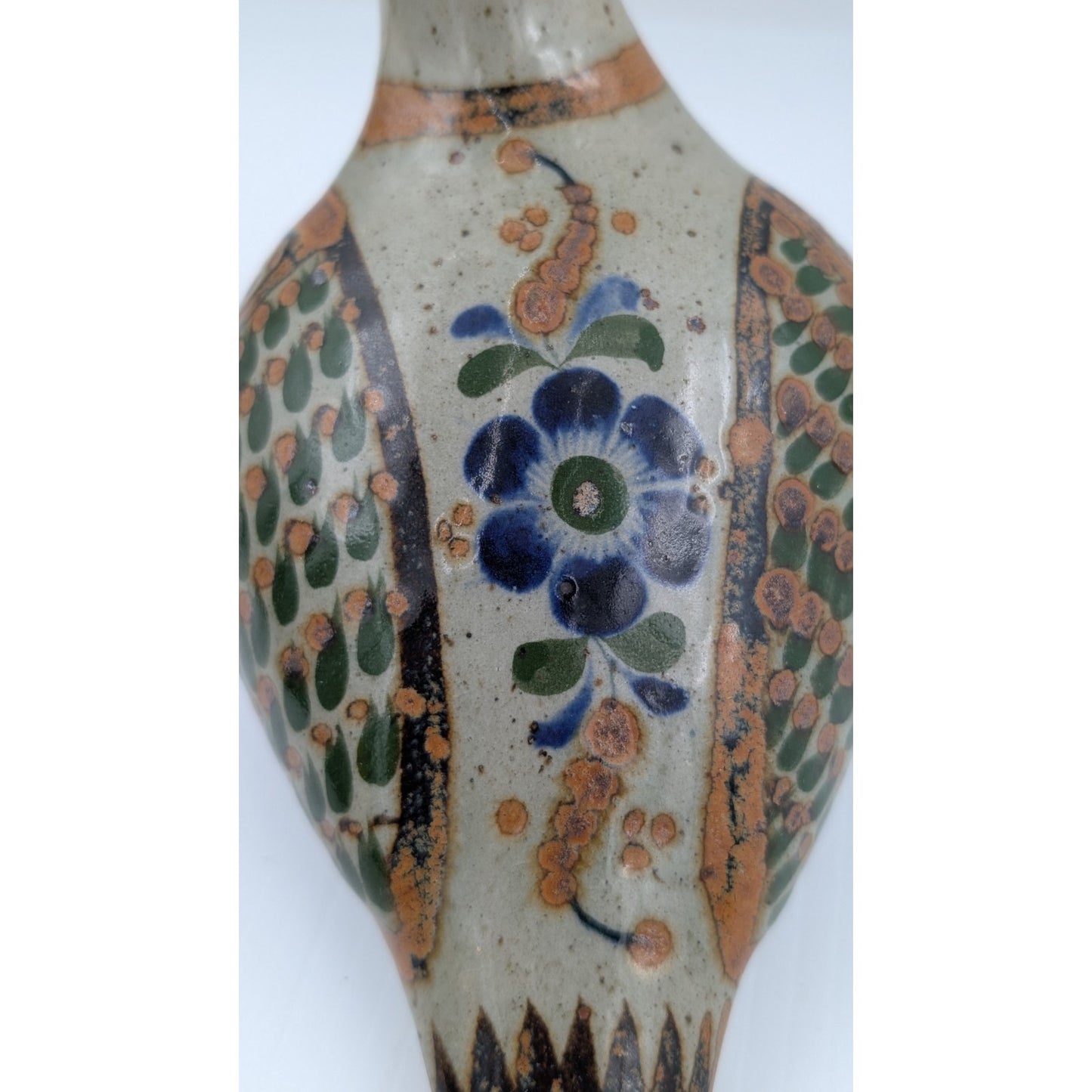 Vintage Tonala Mexico Pottery Bird Figurine Hand Painted Folk Art Signed 5-3/4"