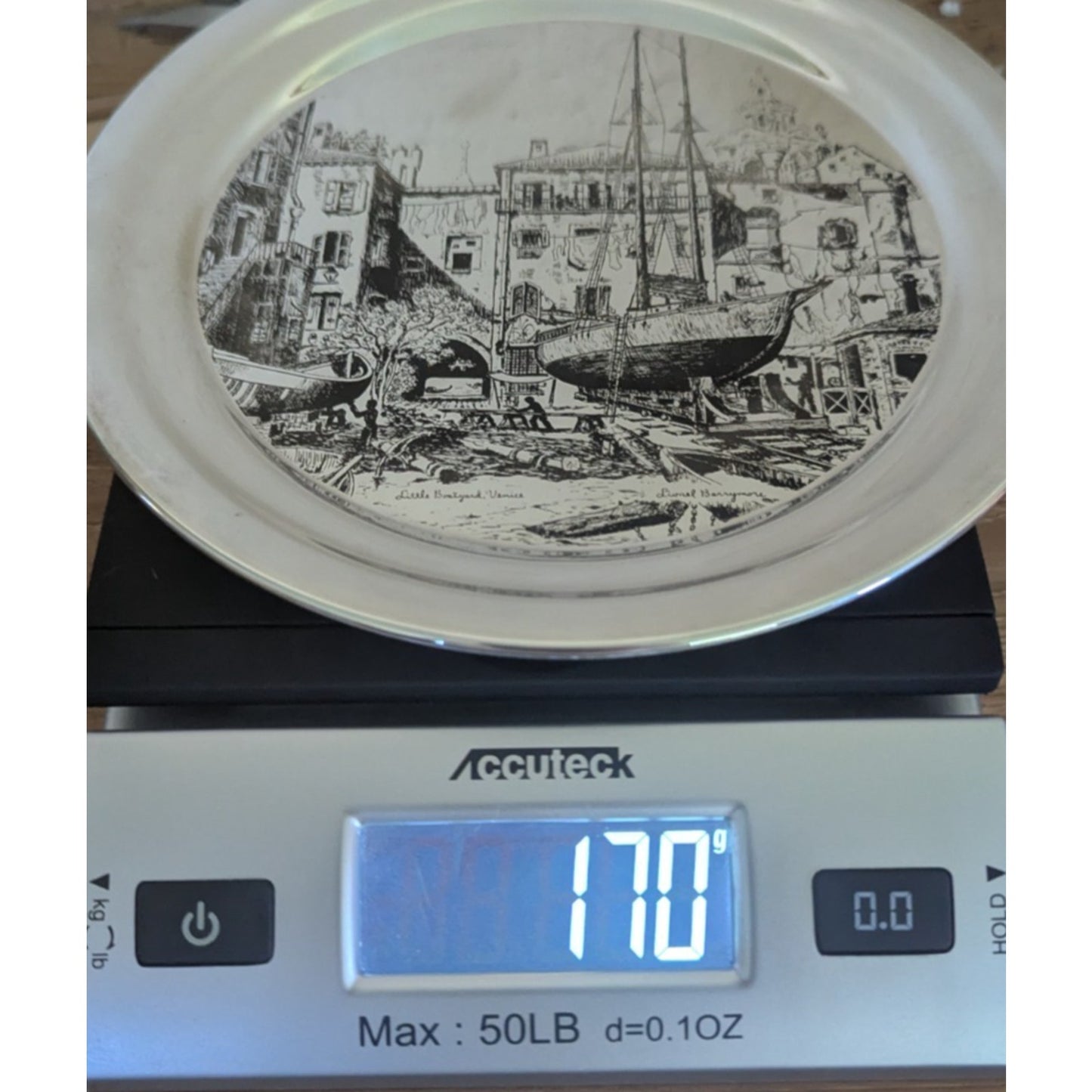 Gorham Sterling Silver Plate Little Boatyard Venice by Lionel Barrymore LE 8"