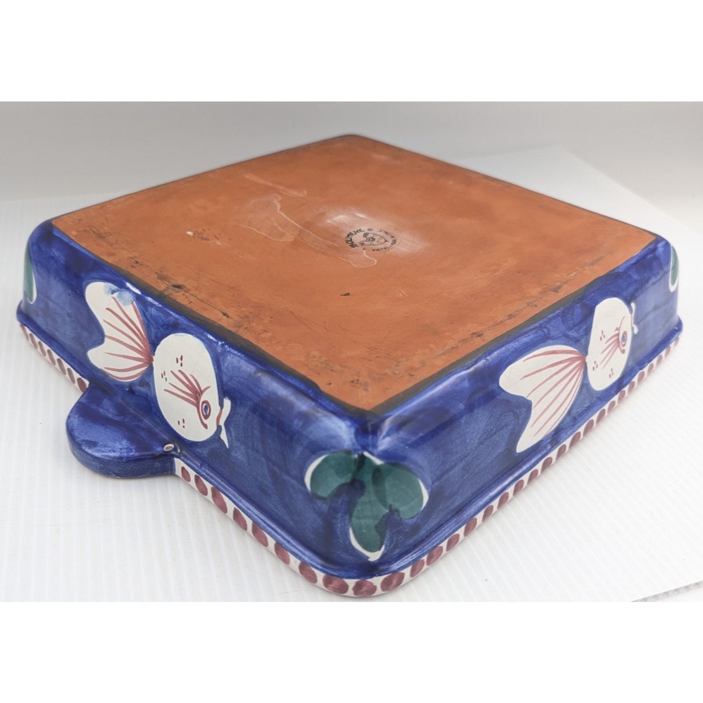 Vietri Solimene Blue Fish Campagna Pesce Square Baking Dish Casserole 11.5 Italy