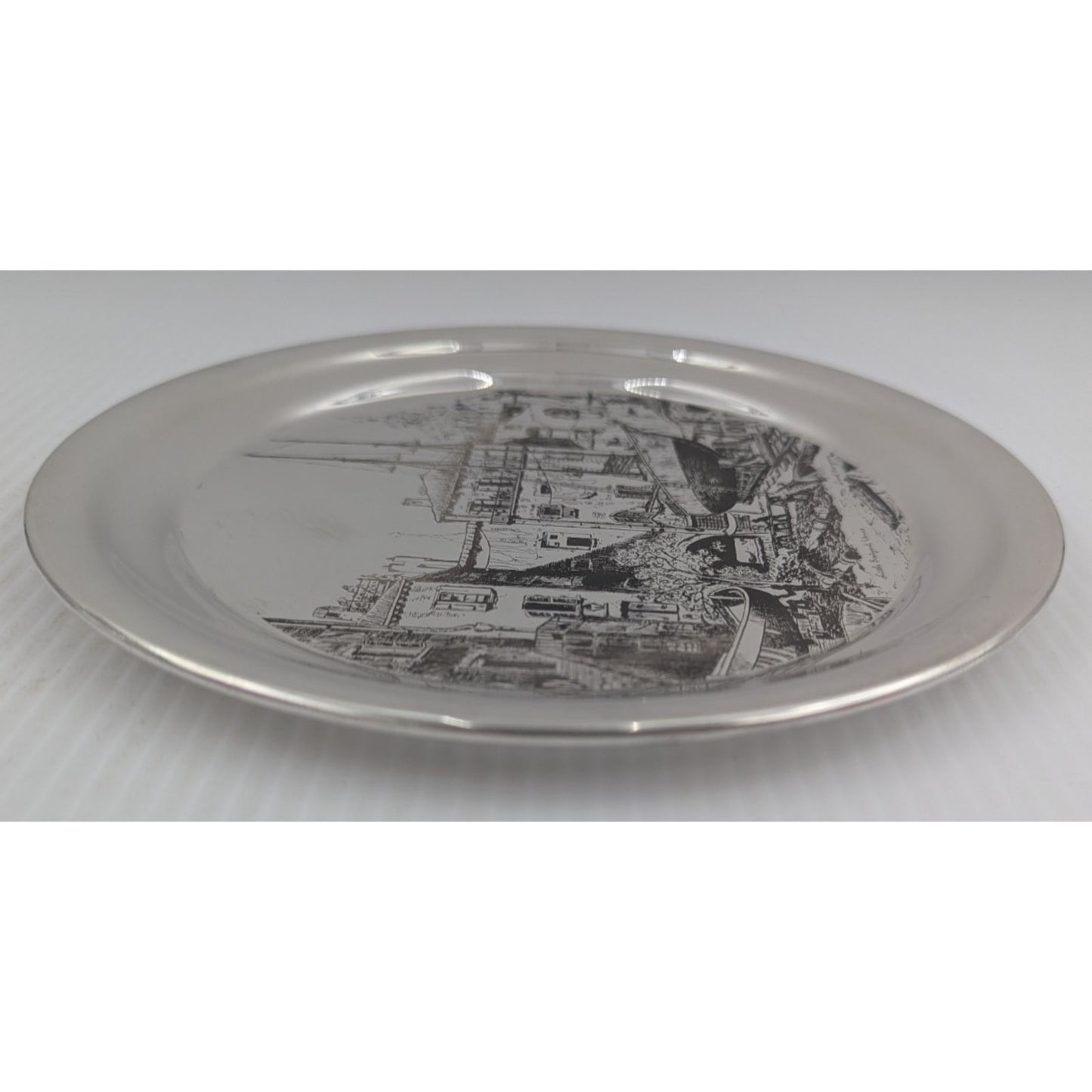 Gorham Sterling Silver Plate Little Boatyard Venice by Lionel Barrymore LE 8"