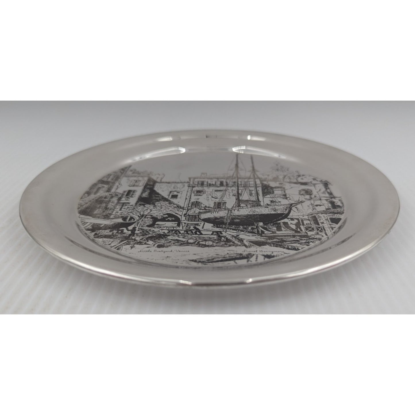 Gorham Sterling Silver Plate Little Boatyard Venice by Lionel Barrymore LE 8"