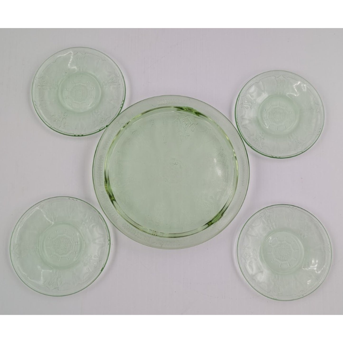 Vintage Mosser Green Glass Miniature Jennifer Set #4 - Cake Plate Dessert Set