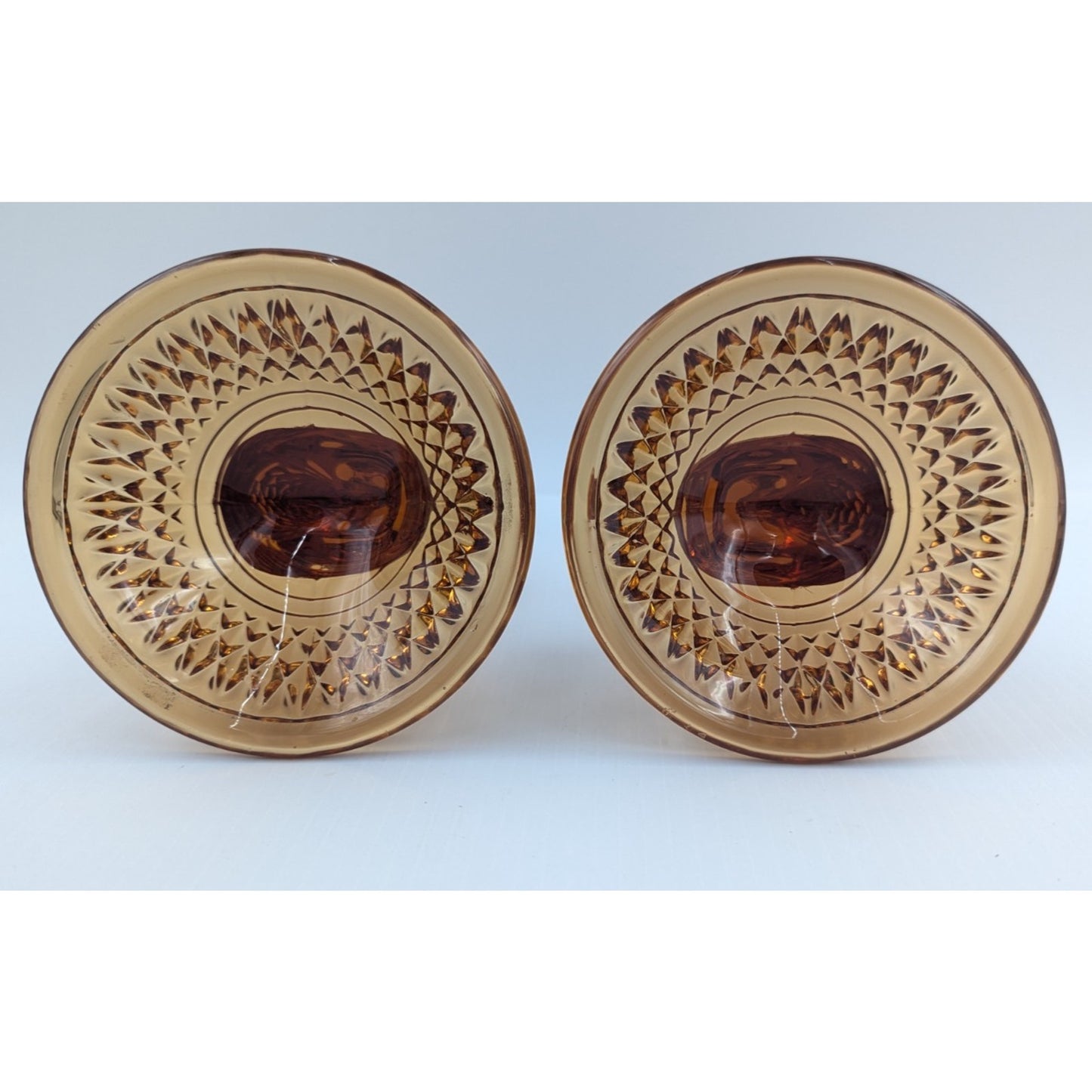 Pair Cambridge Glass Dolphin Candlesticks 9.5” Amber Glass #109 Vintage