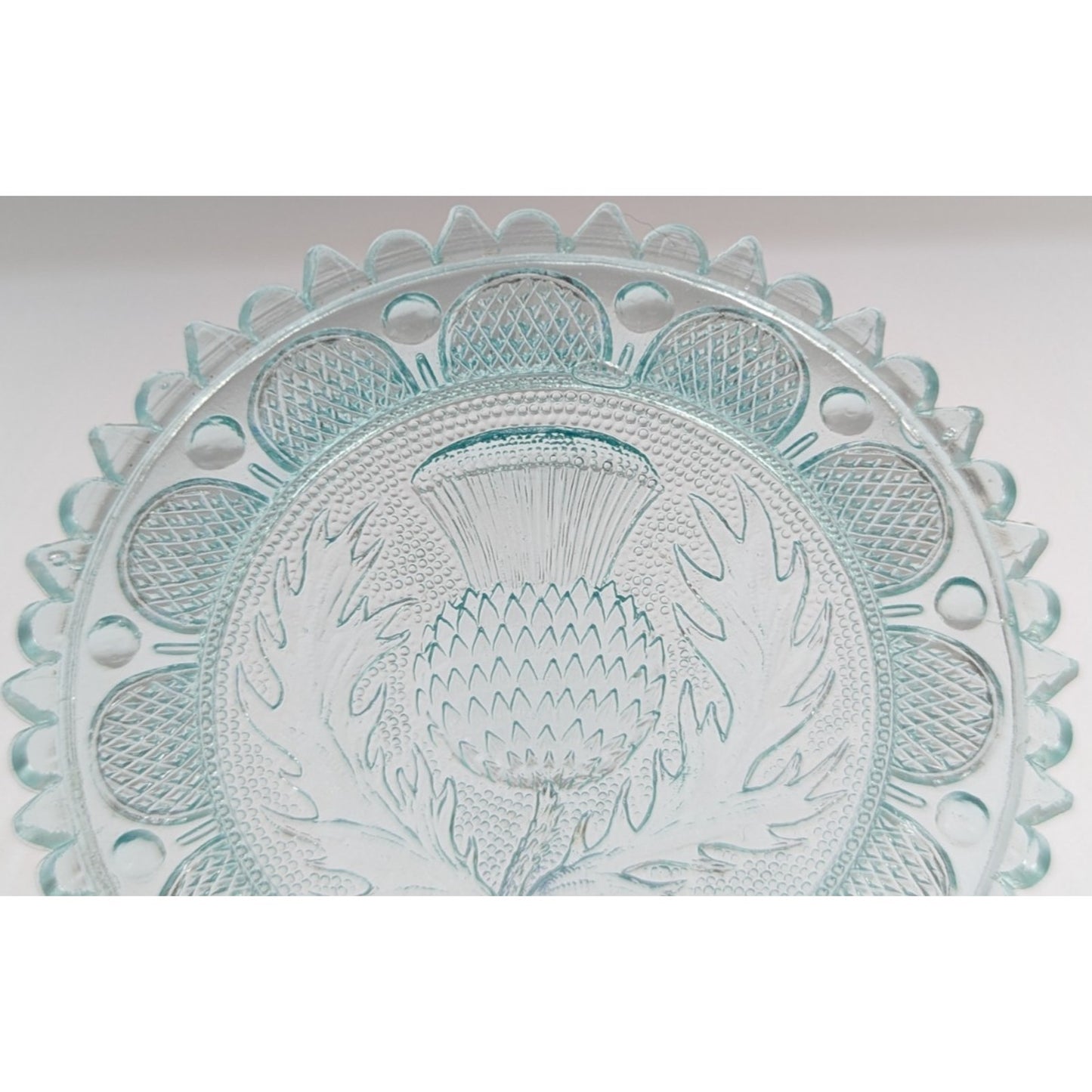 Scottish Thistle Flower Art Glass Window Decor Pairpoint Cup Plate Light Green