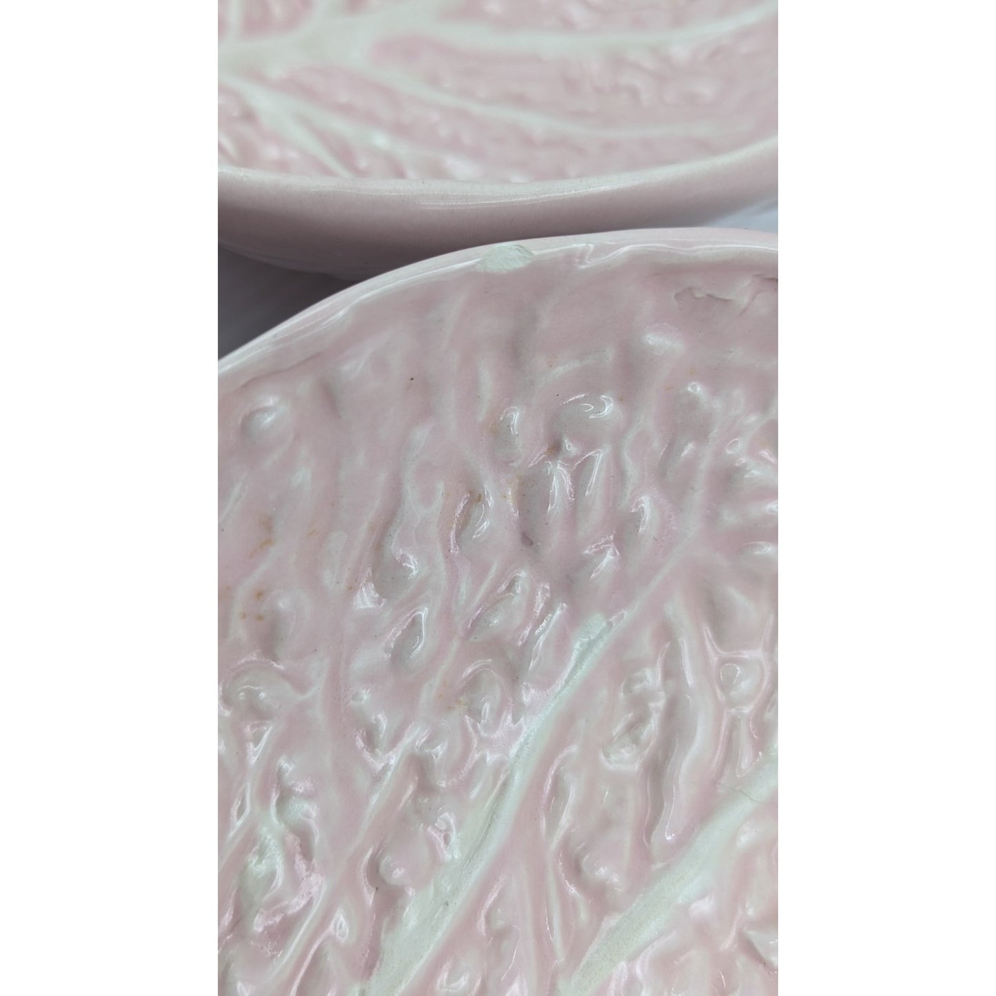Pink Majolica Cabbage Leaf Soup Pasta Bowl Set of 4 Bowls 8" JF 512 Portugal