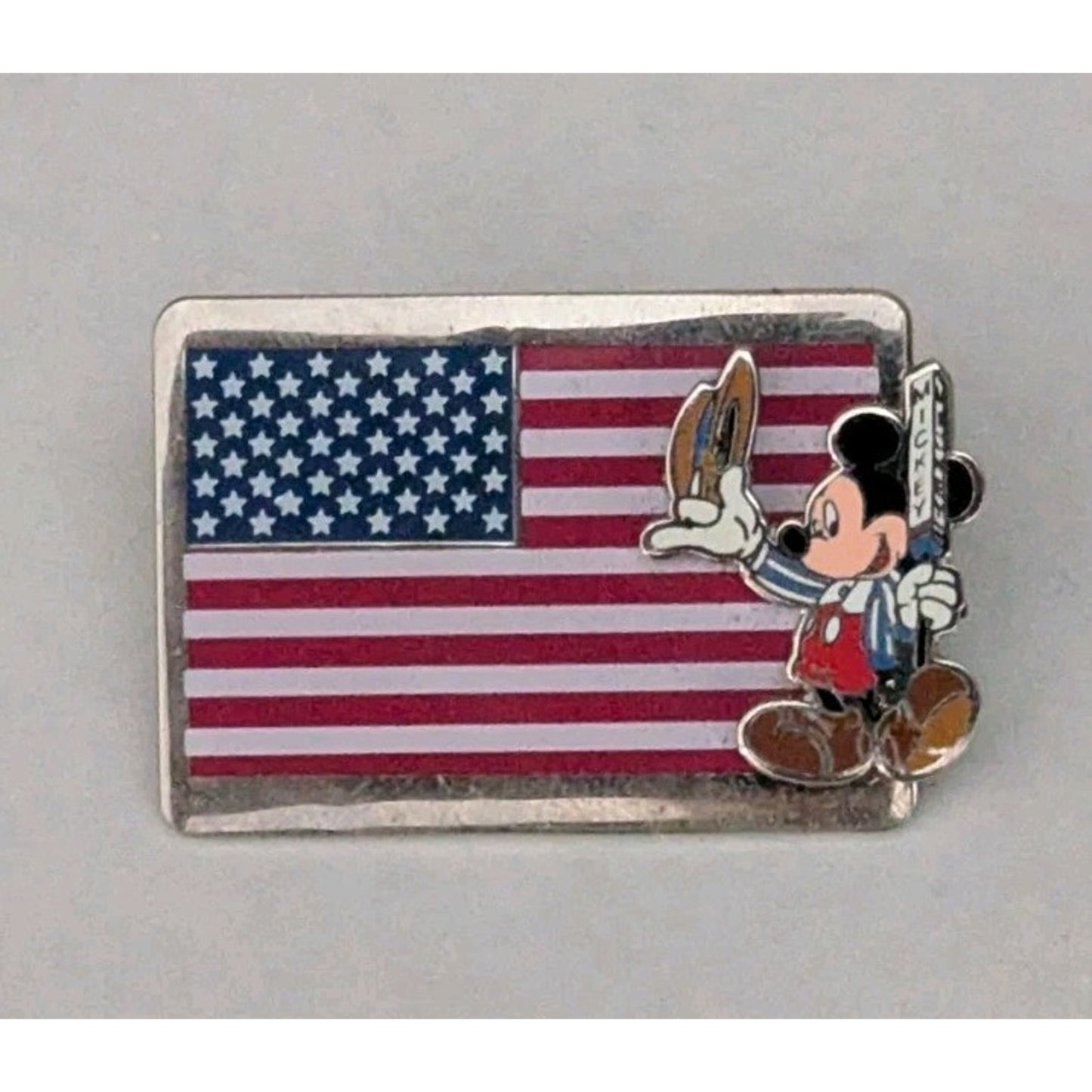 Disney Pin Mickey Mouse American Flag Silver Tone Metal Patriotic