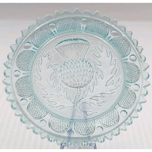 Scottish Thistle Flower Art Glass Window Decor Pairpoint Cup Plate Light Green