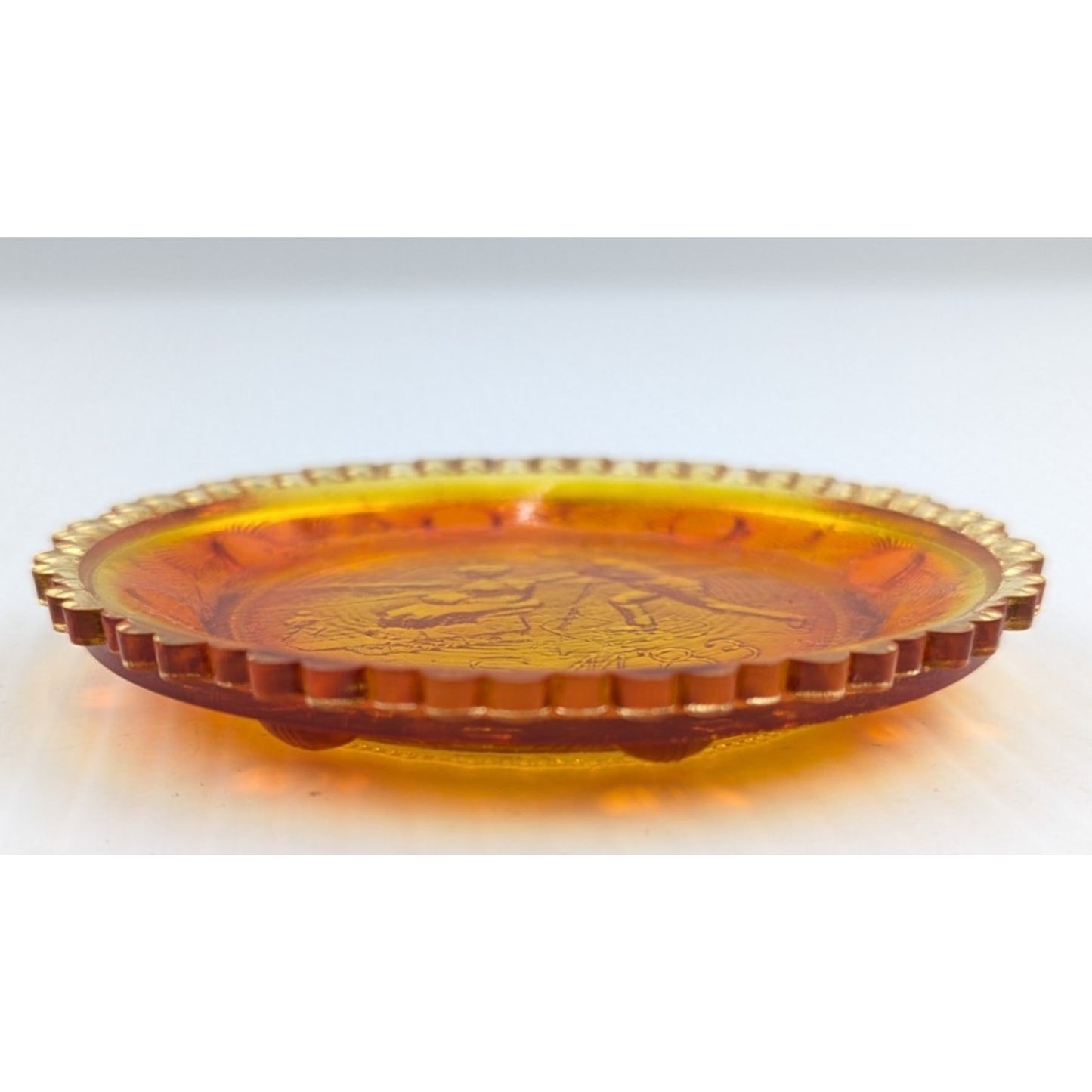The Sandwich Skaters Glass Window Decor Pairpoint Cup Plate Marigold Amber VTG