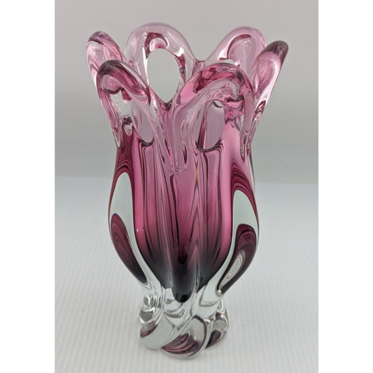 Bohemian Czech Chribska Glassworks Josef Hospodka 9.5 Vase Pink Incased in Clear
