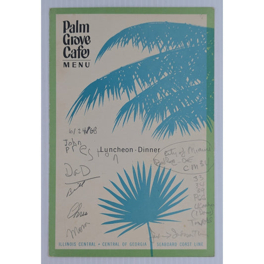 Illinois Central Palm Grove Café Luncheon-Dinner Menu
