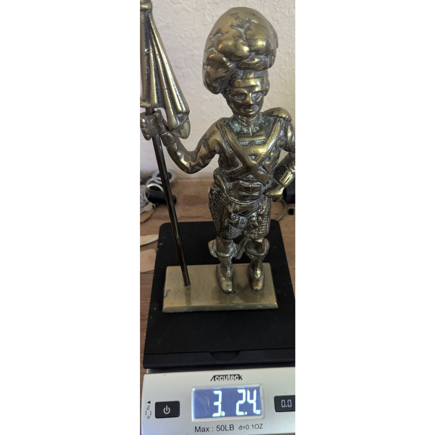 Doorstop Brass Scottish Soldier in a Kilt Holding the Flag Hand Crafted England