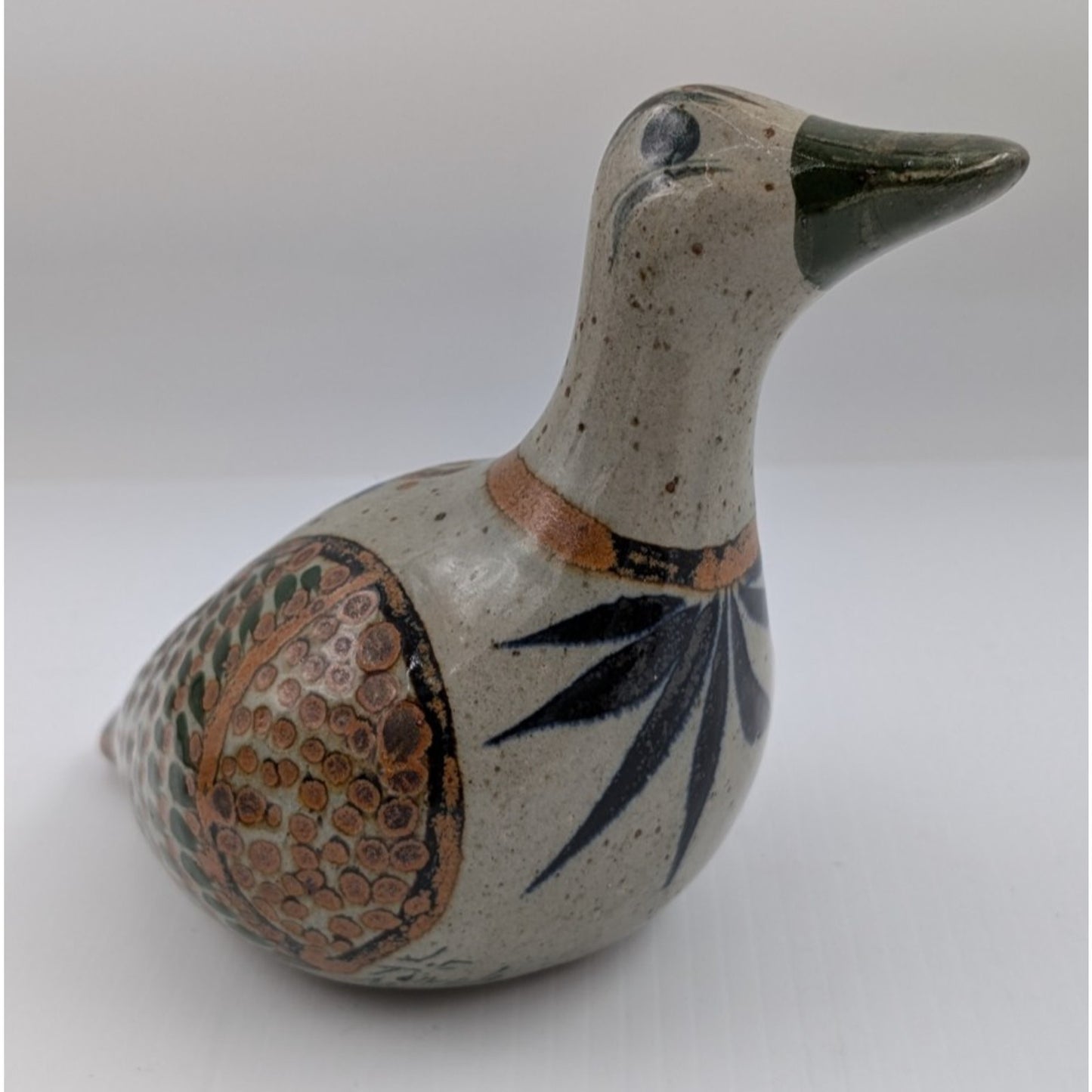 Vintage Tonala Mexico Pottery Bird Figurine Hand Painted Folk Art Signed 5-3/4"