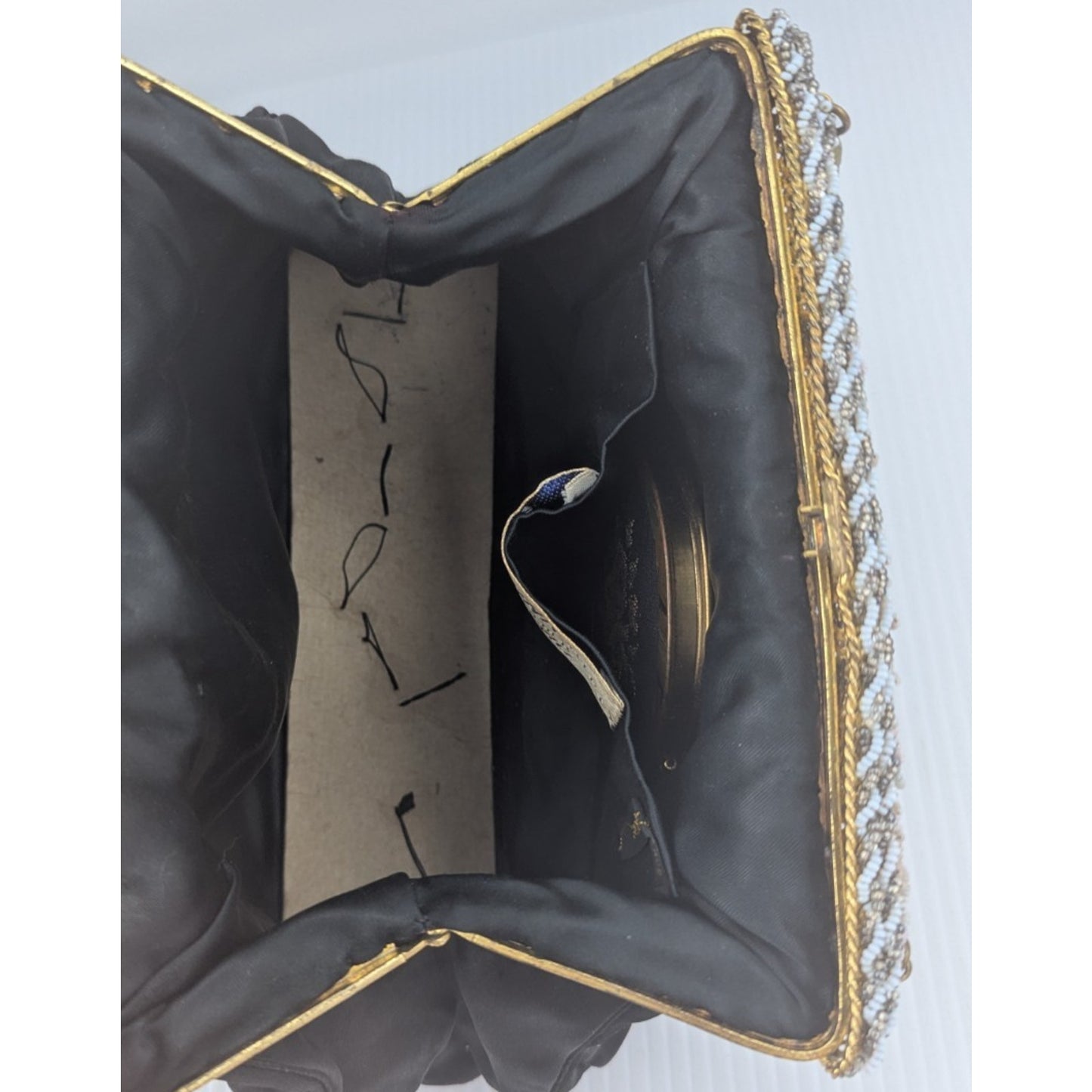 French Chunn Embroidered Evening Purse Handmade With Powder Compact As Is