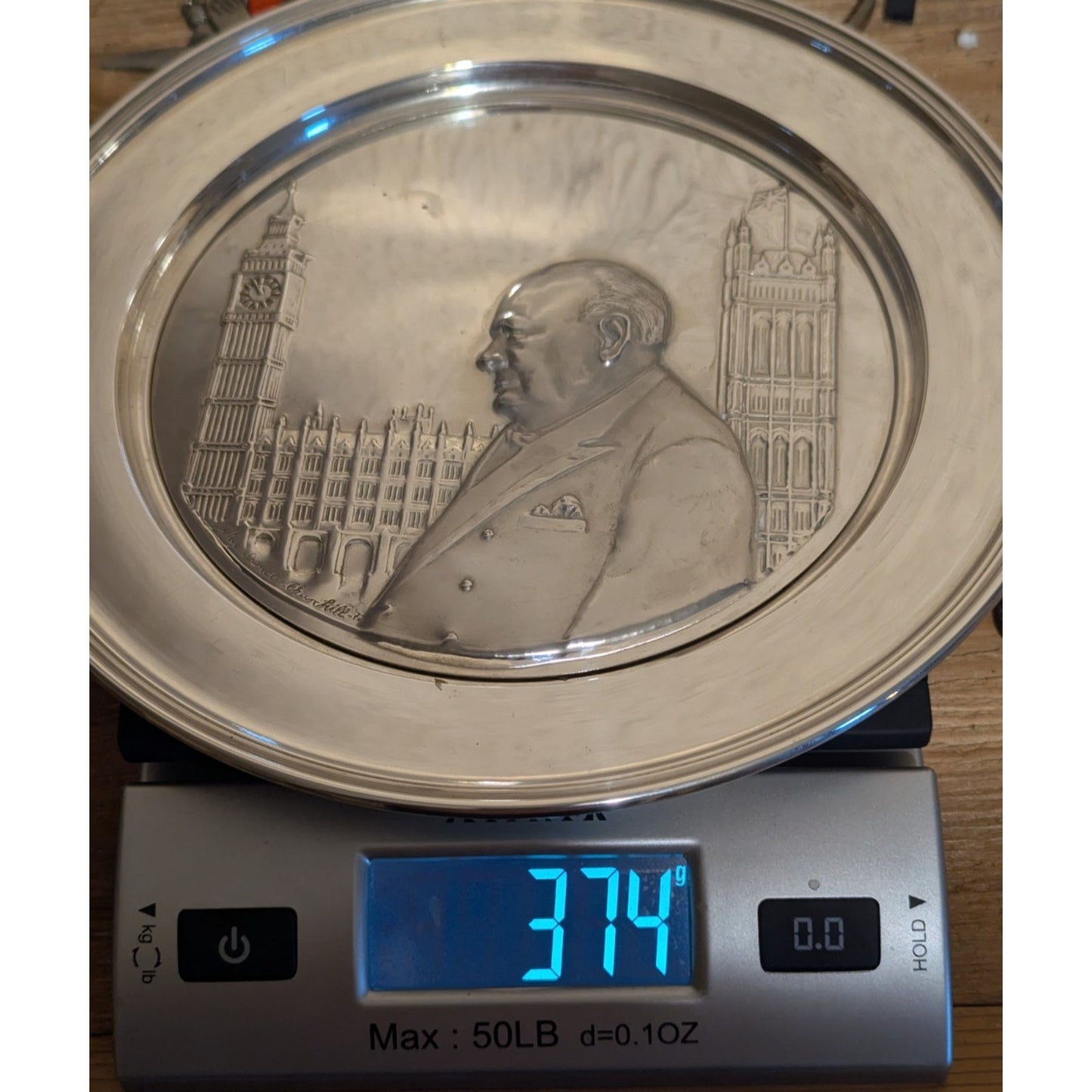 Solid Sterling Silver Winston Churchill Relief Plate The Hour of Decision 1972