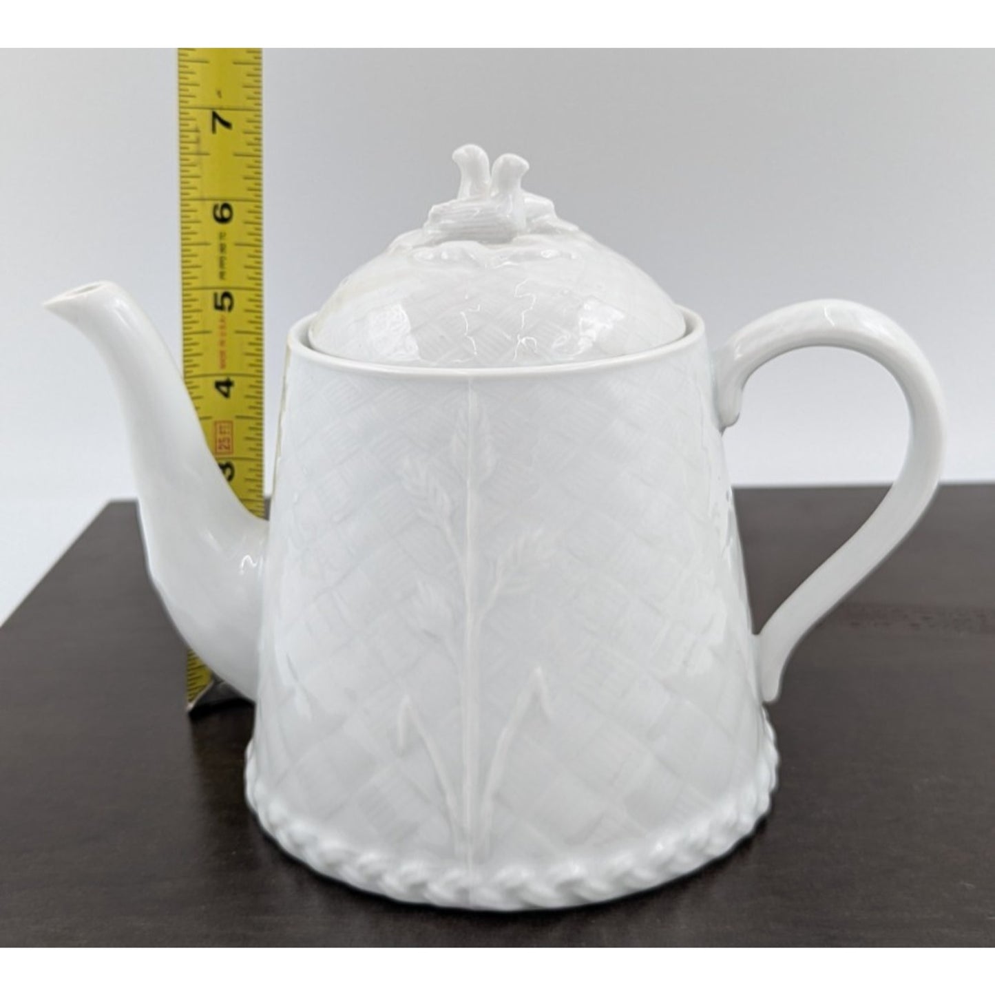 Royal Worcester Teapot Gourmet Oven China Embossed White Lid with Birds England