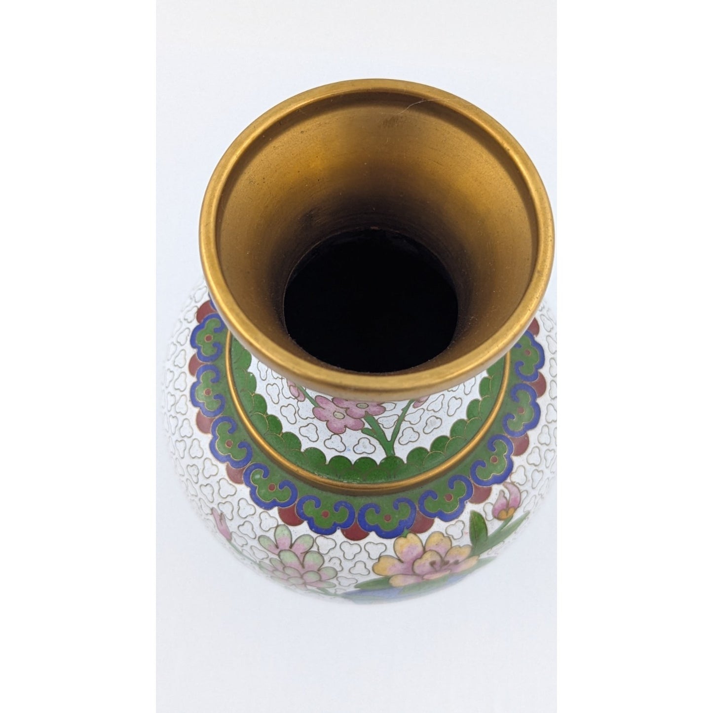 Vintage Cloisonne Flower Floral Enamel Brass Vase 9.5"