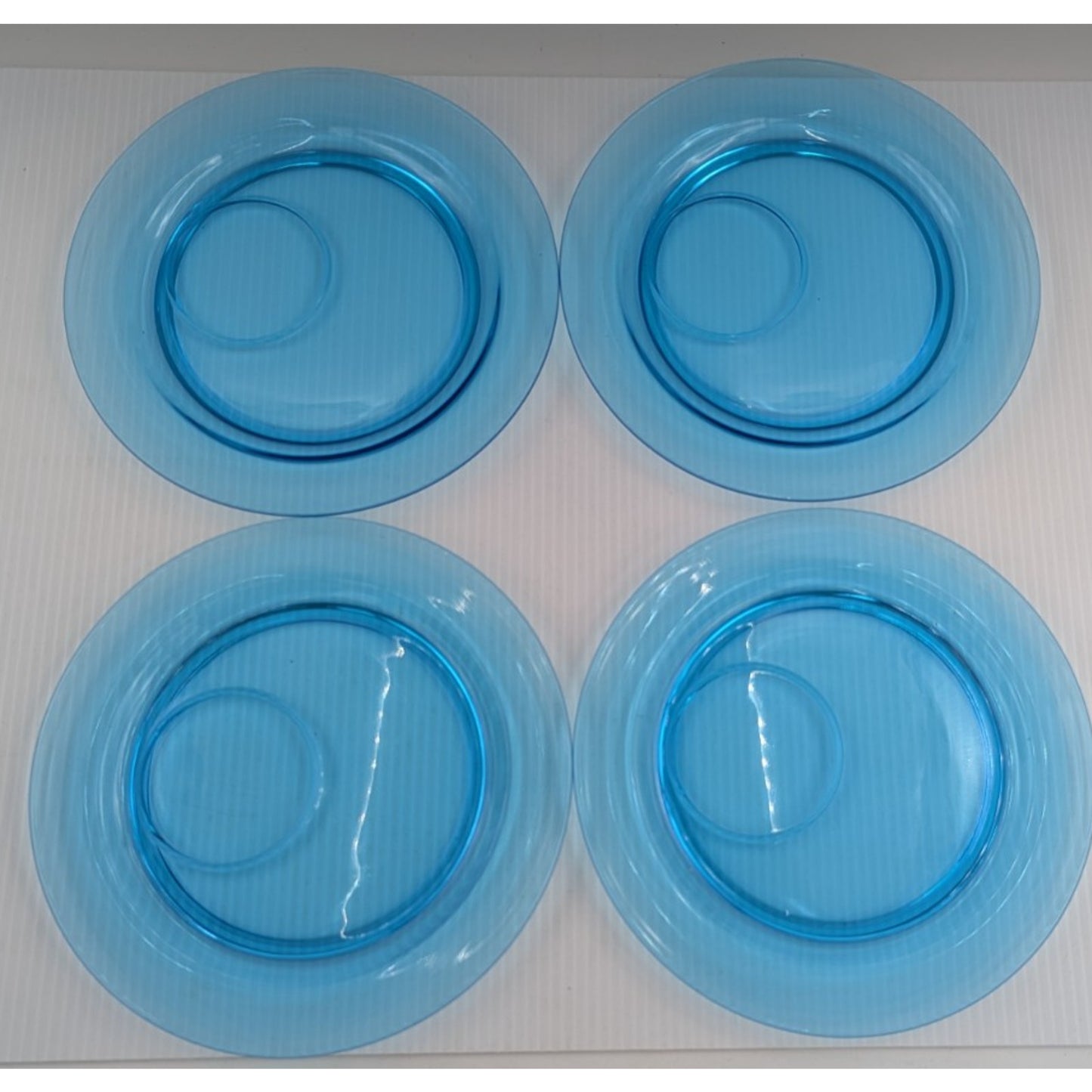 Fostoria Priscilla Blue Luncheon Set for 4 Plates Footed Custard Cups Bridge Set